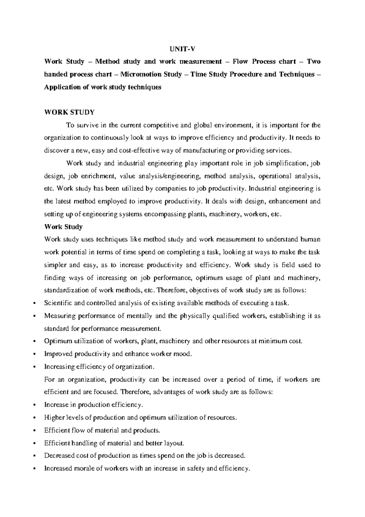 Production Management Unit 5: Work Study & Time Study Techniques - Studocu