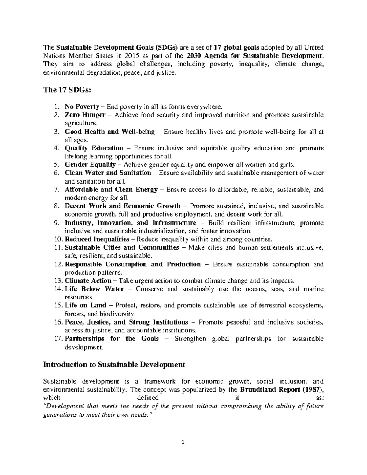 SDG Notes Module 1-1: Understanding Sustainable Development Goals - Studocu