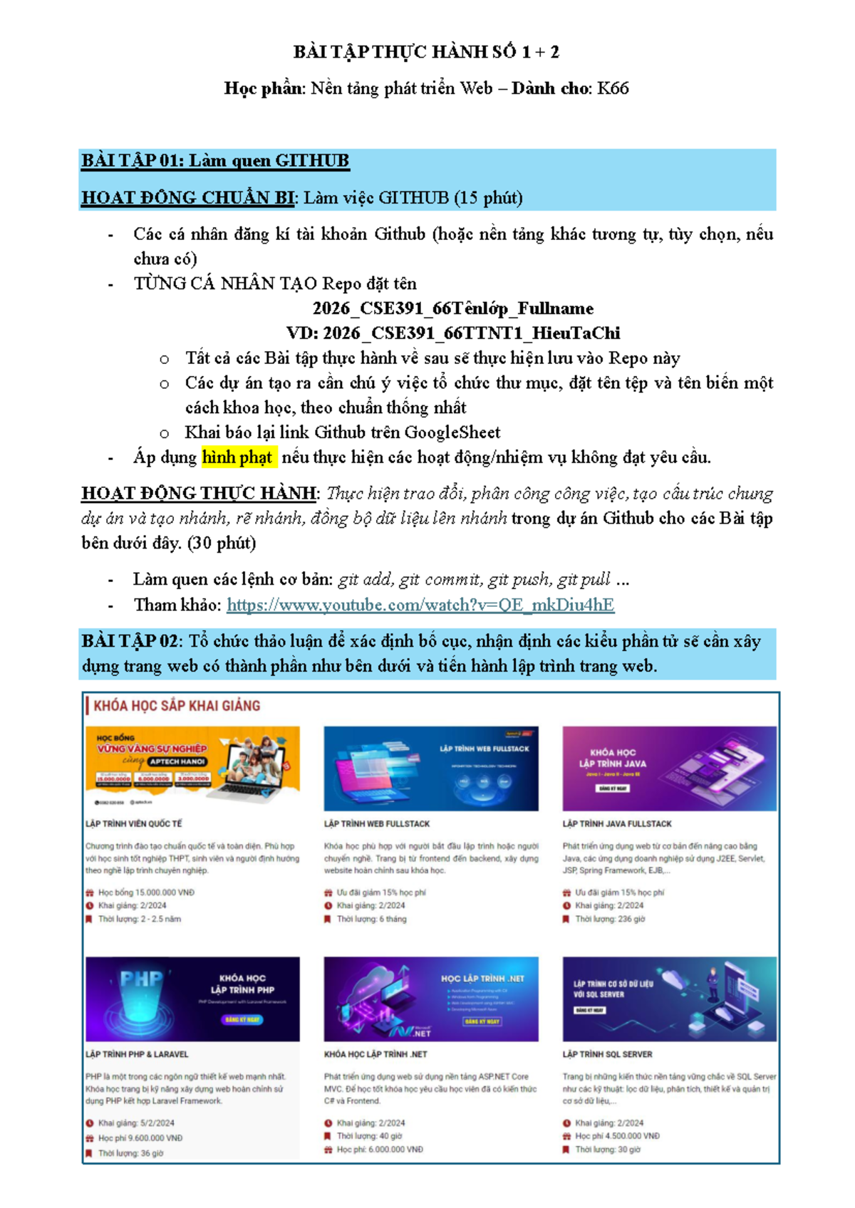 2026_CSE391 BÀI TẬP THỰC HÀNH SỐ 01: Làm quen GITHUB - Studocu