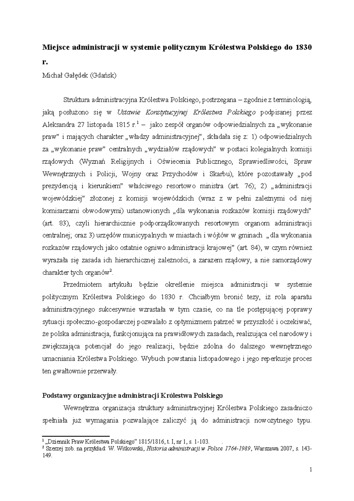 Administracja w Systemie Politycznym Królestwa Polskiego do 1830 r ...