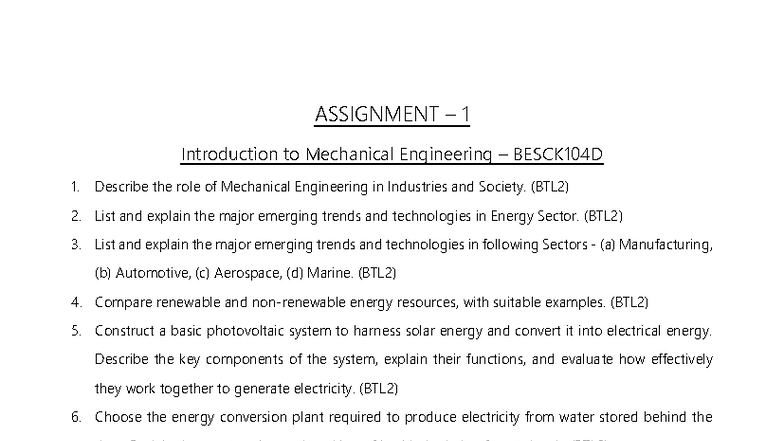 Assignment 1: Role of Mechanical Engineering in Industries - BESCK104D ...