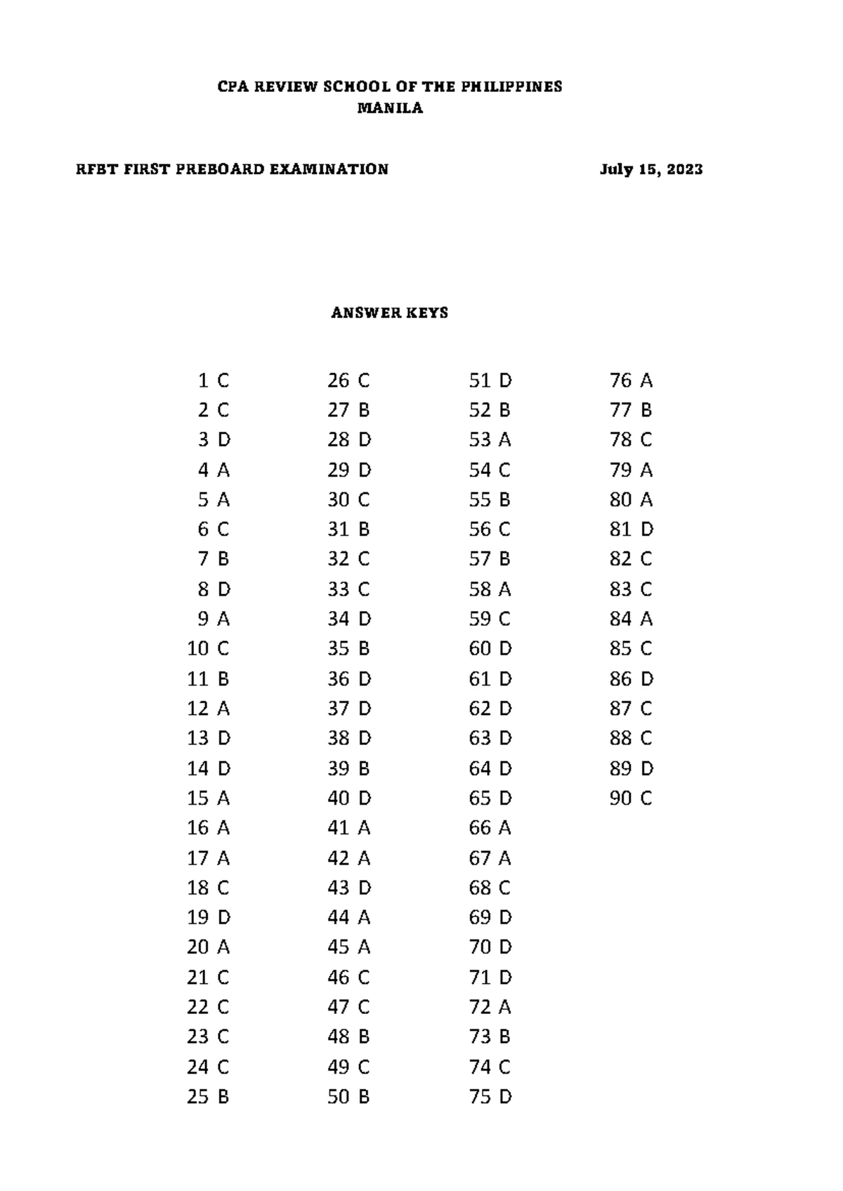 CPAR B94 AUD First Preboard Exam - Multiple Choice Questions - Studocu