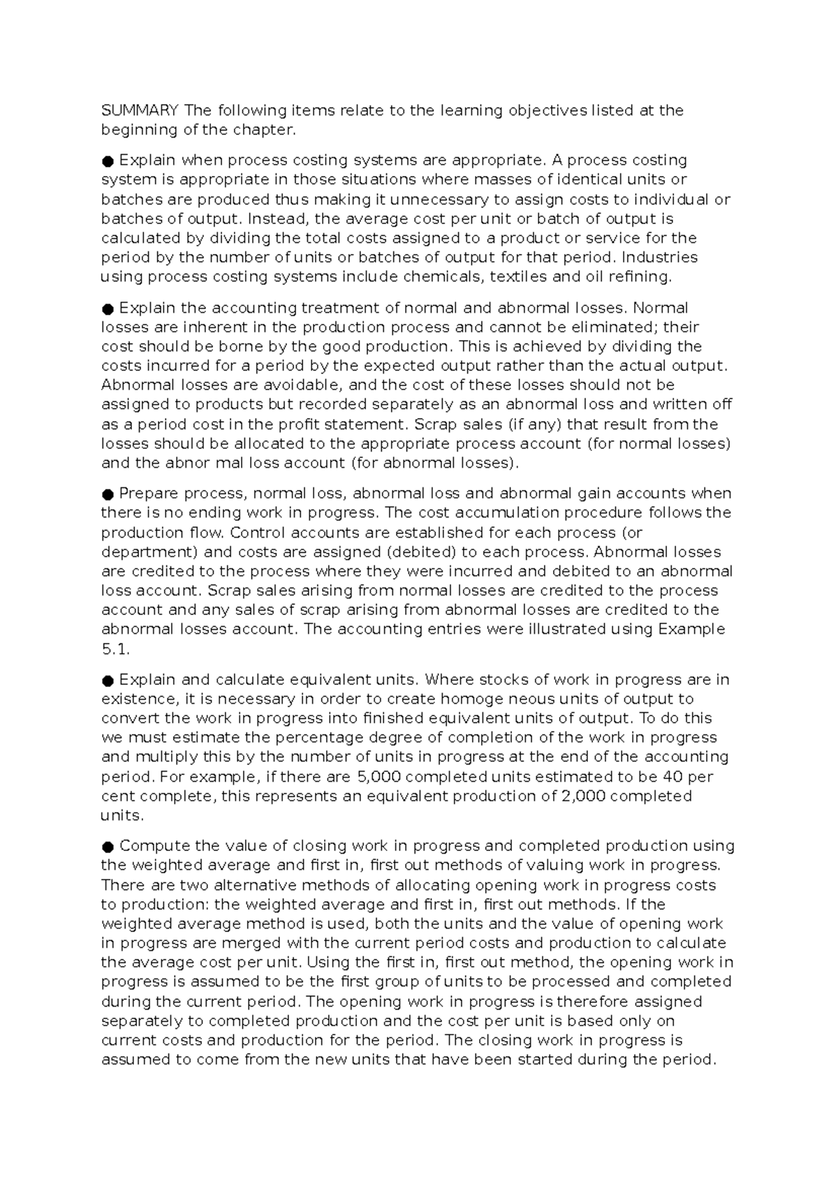 Process Costing - Summary of Key Concepts and Accounting Treatments ...