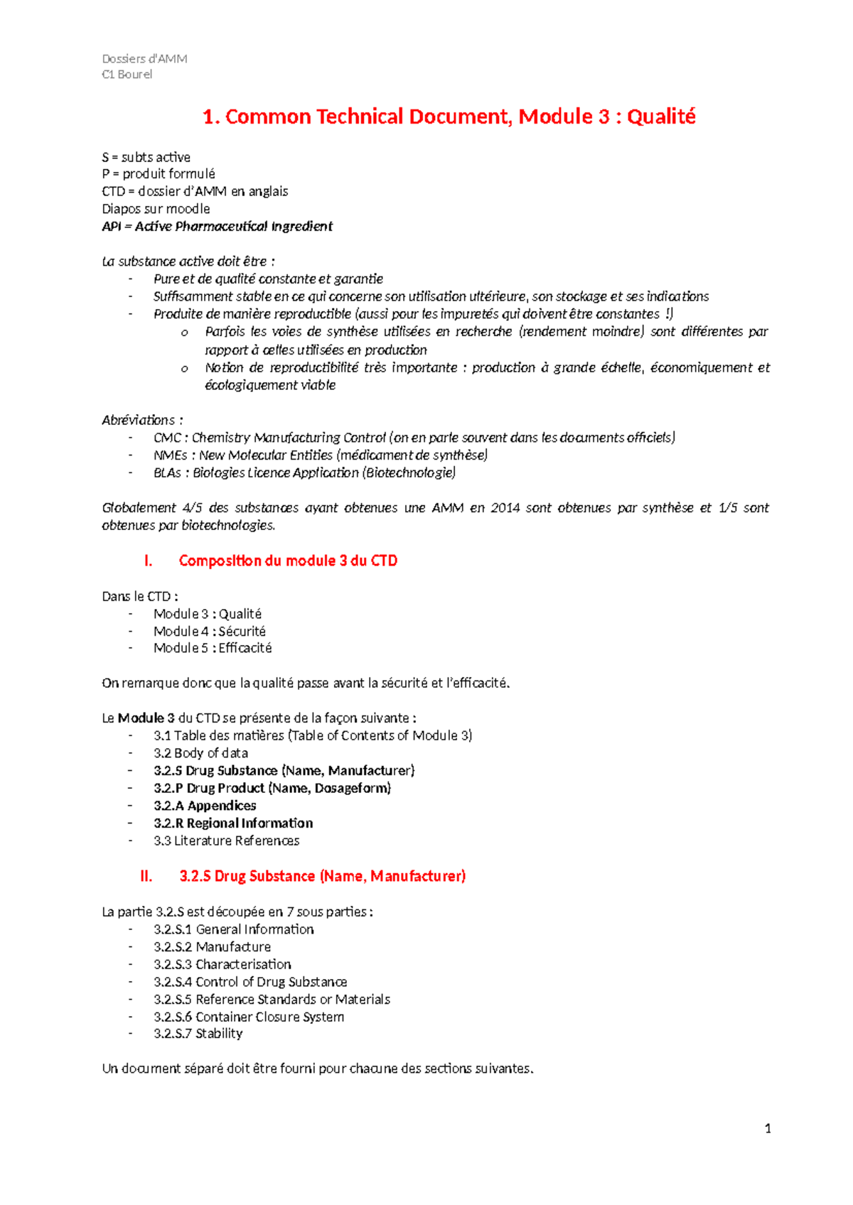Module 3 - CTD: Qualité et Propriétés des Substances Actives - Studocu