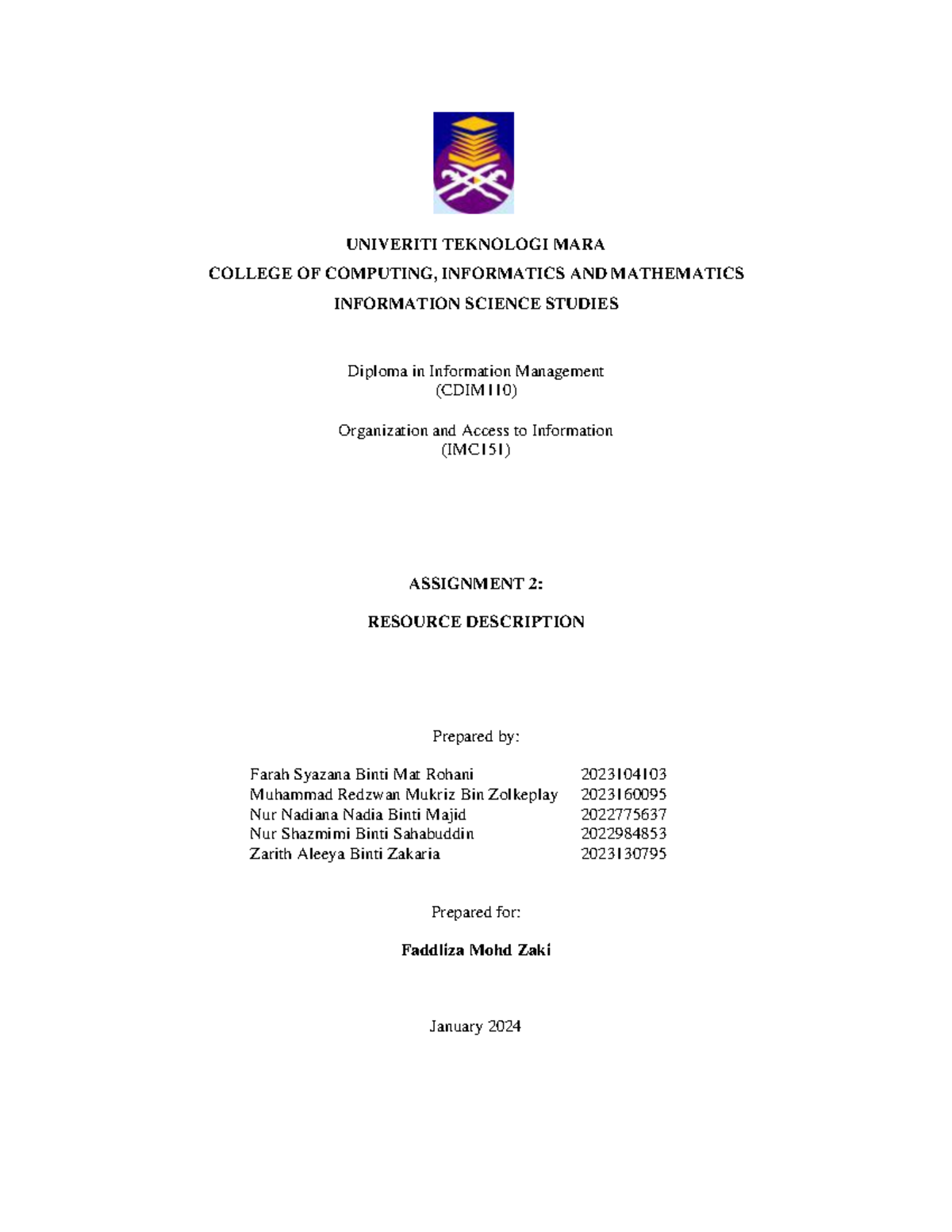 Group Assignment 2 IMC151 - UNIVERITI TEKNOLOGI MARA COLLEGE OF ...