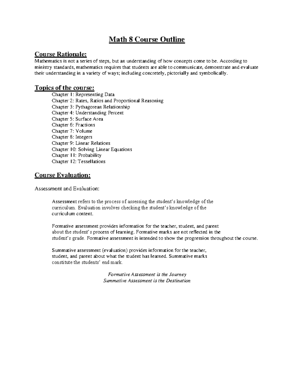 Math 8 Course Outline: Understanding Concepts & Assessments - Studocu