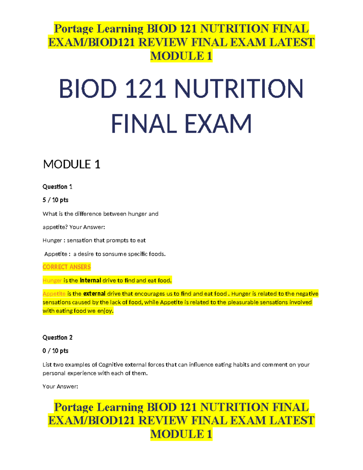 BIOD 121 NUTRITION FINAL EXAM REVIEW AND STUDY GUIDE - Studocu