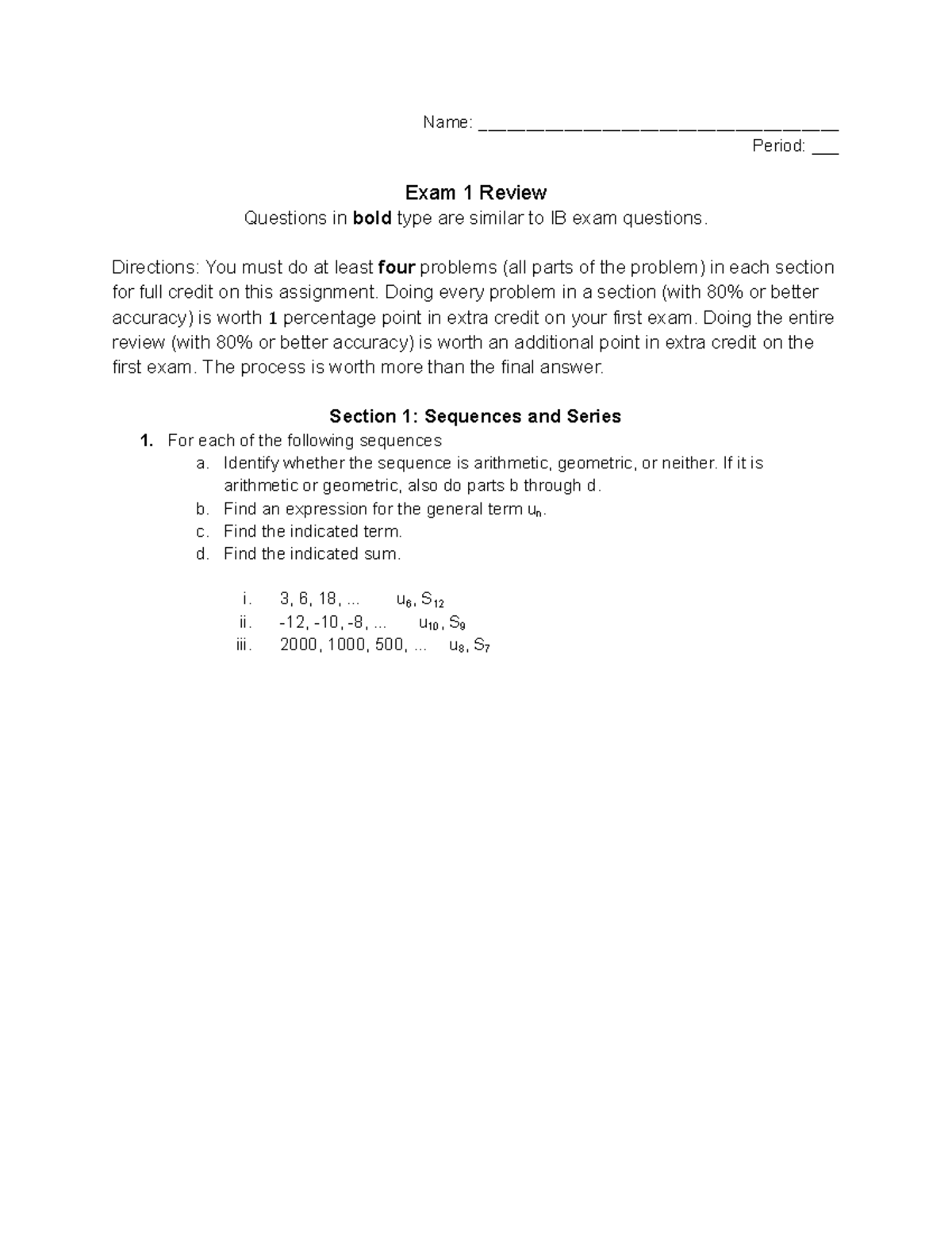 MATH101: Exam 1 Review - Sequences, Series, and Logarithms - Studocu