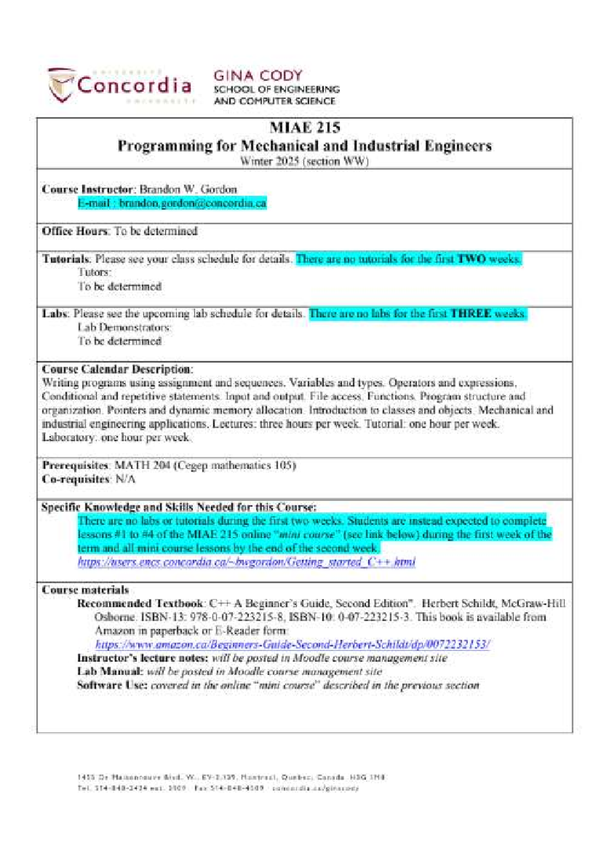 MIAE 215 Course Outline: Programming for Mechanical Engineers - Studocu