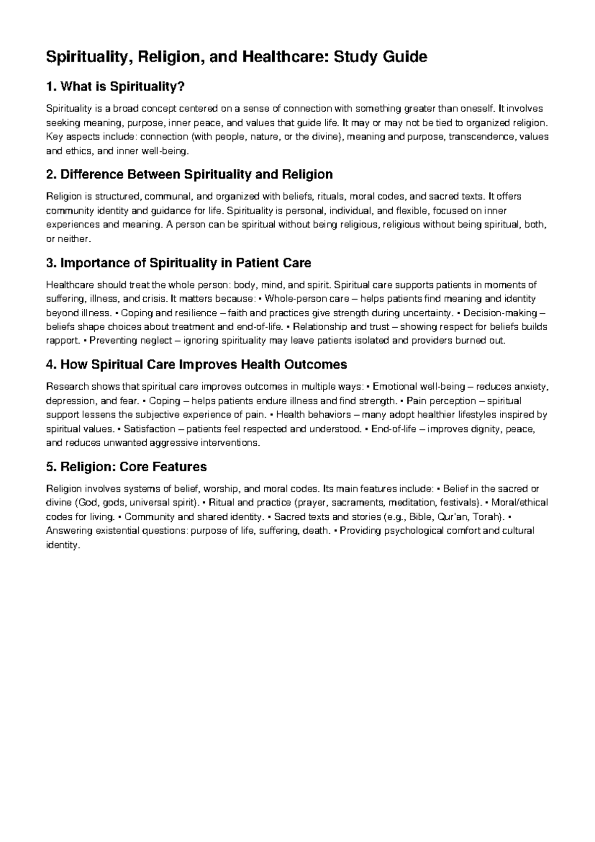 Spirituality & Religion in Healthcare: Study Guide 1 - Studocu