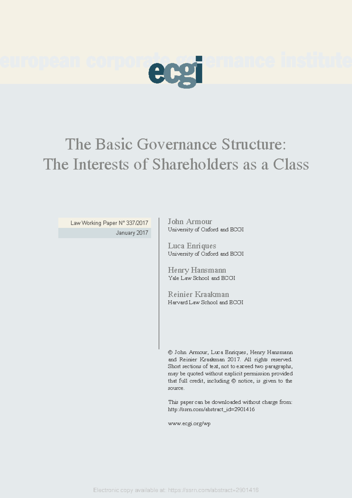 ECGI Law Working Paper N° 337: Governance Structures & Shareholder ...