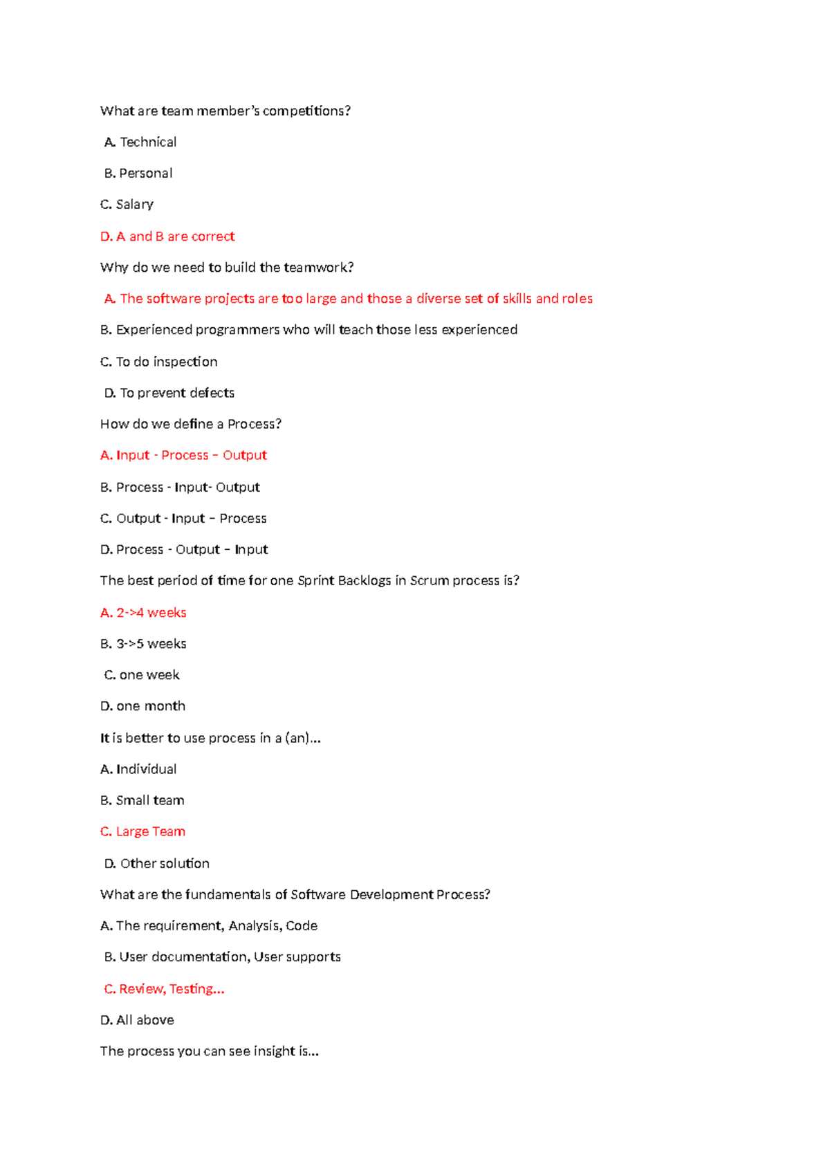 Software Development Process Overview and Quiz Questions for CS101 ...
