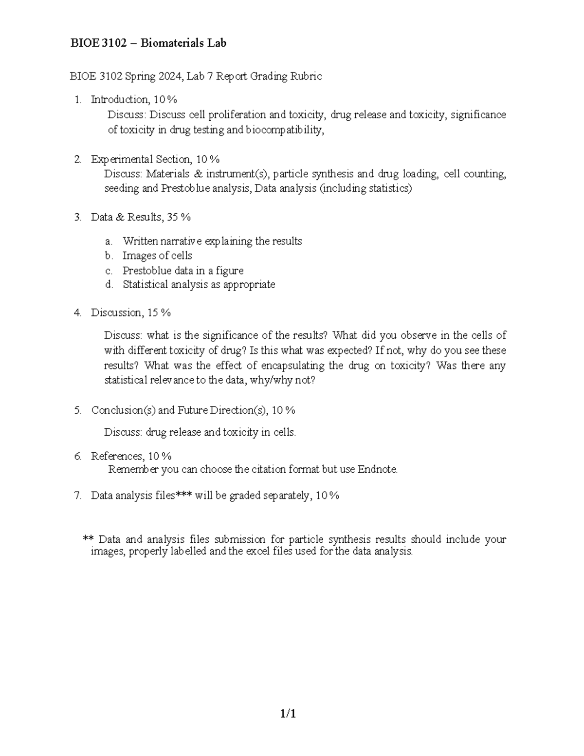 BIOE 3102 Spring 2024 Lab 7 Report Grading Rubric - Studocu