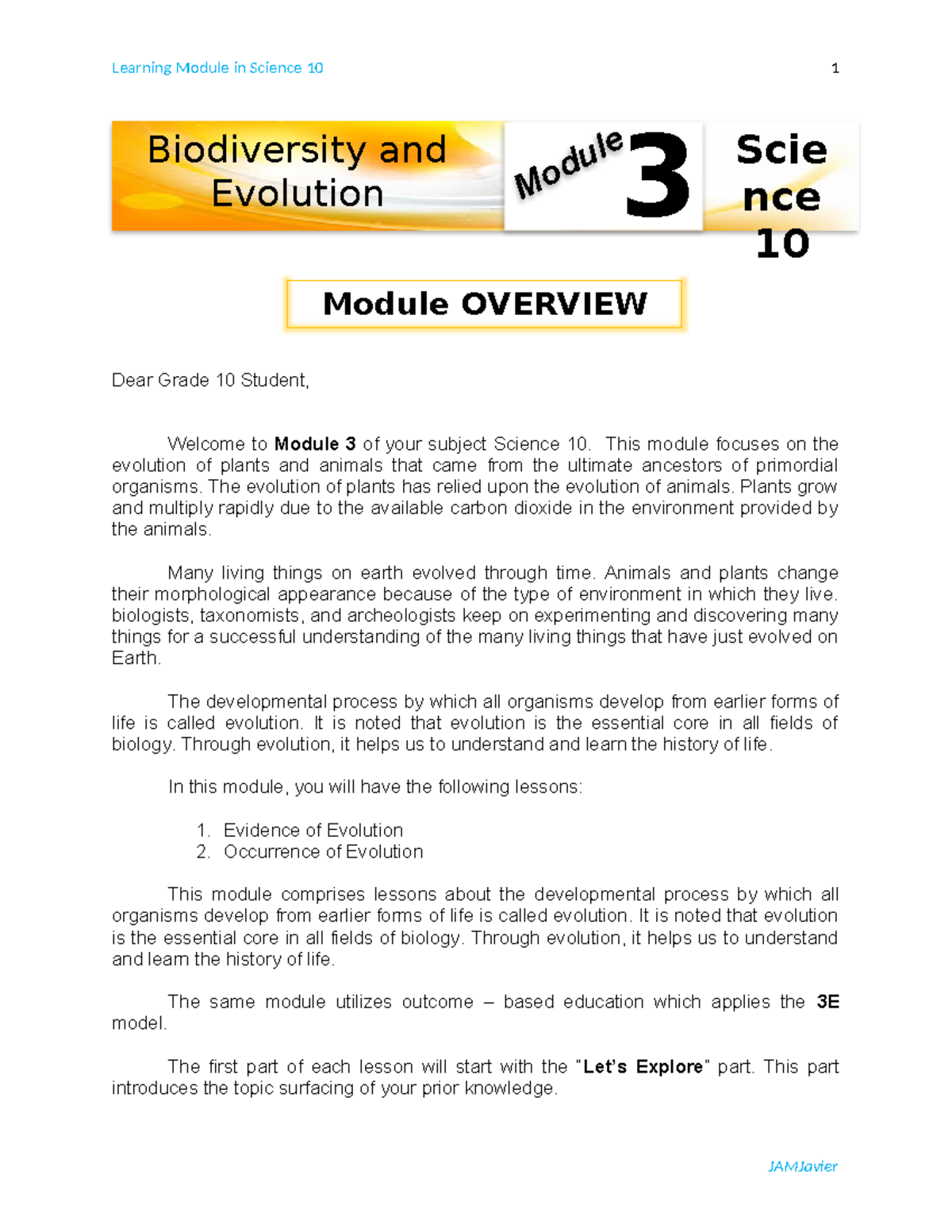 Grade 10 Science 10 Module 3: Biodiversity & Evolution Overview - Studocu