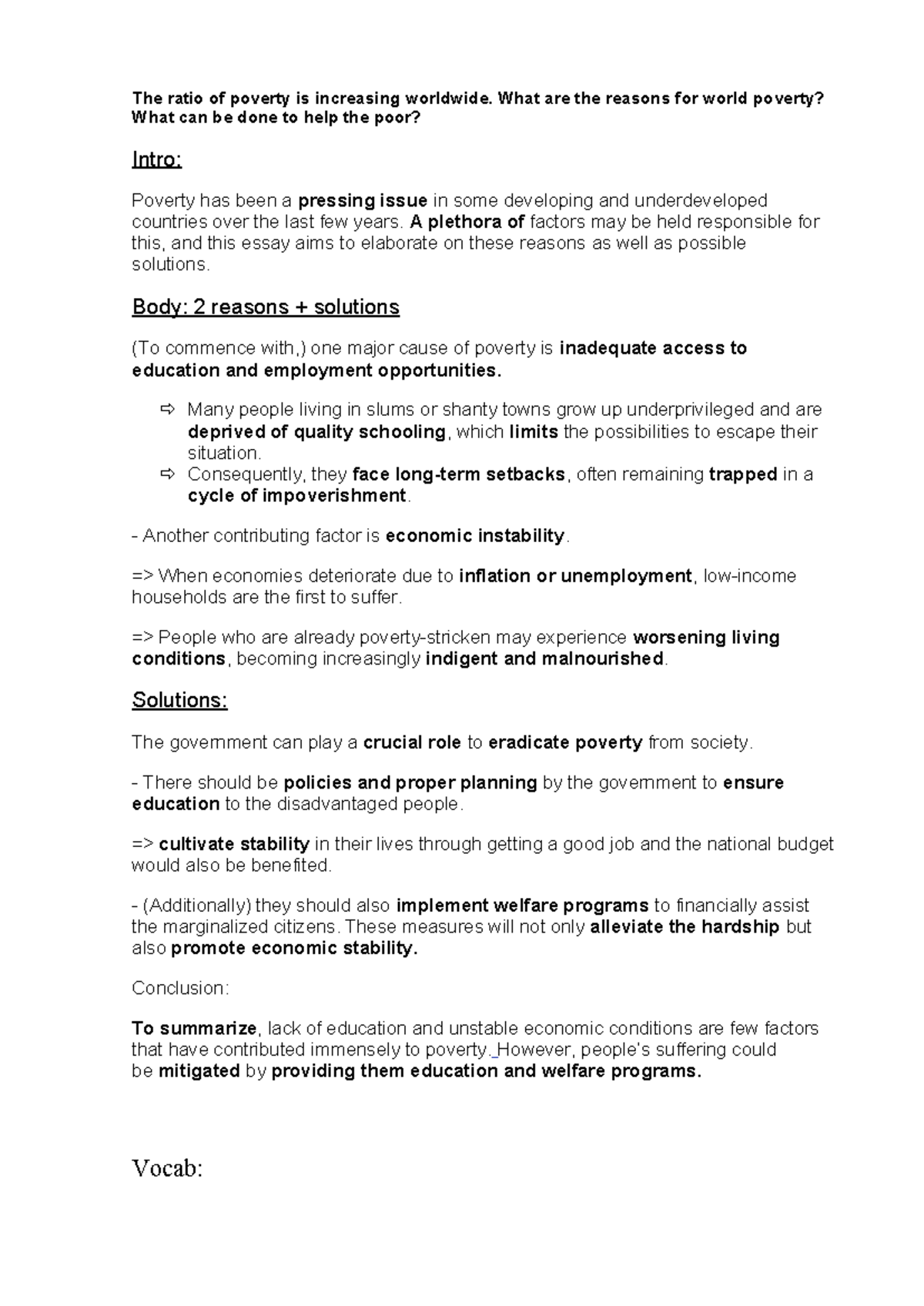 Writing T2: Causes and Solutions for Global Poverty Issues - Studocu