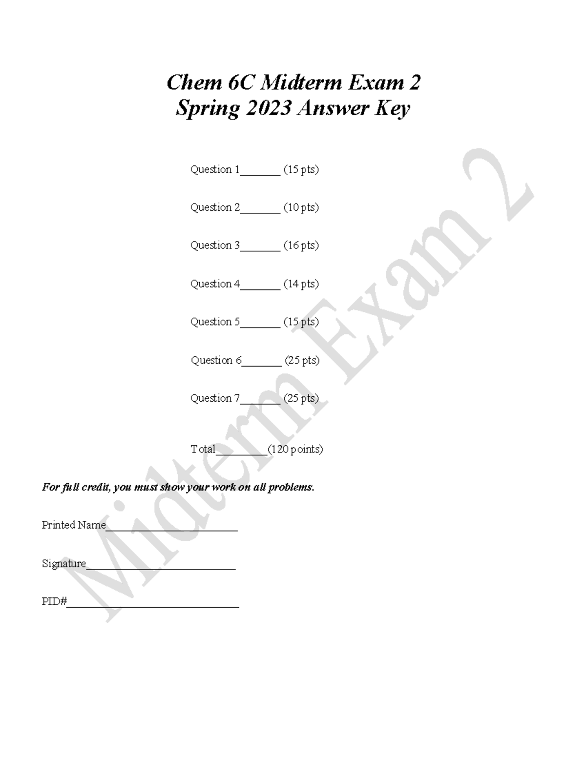 Chem 6C Midterm Exam 2 Spring 2023 Complete Answer Key - Studocu