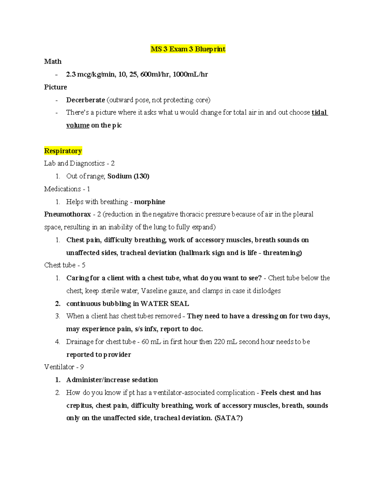 Med Surg 3 (MS 3) Exam 3 Study Guide: Respiratory & Neurology - Studocu