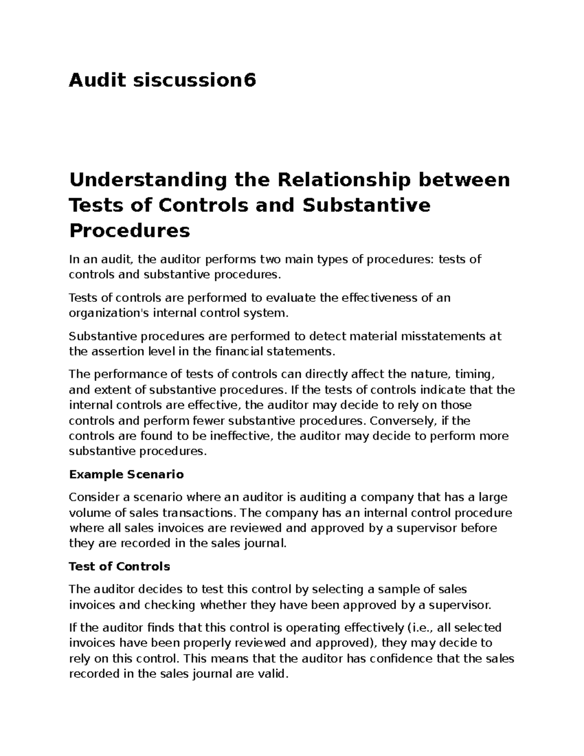 Audit assignment 6 - SOLVING PROBLEM - Audit siscussion Understanding ...