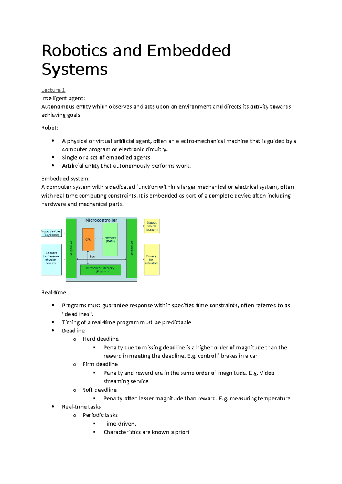 Robotics and Embedded Systems Lecture Notes (Course Code: RES101 ...