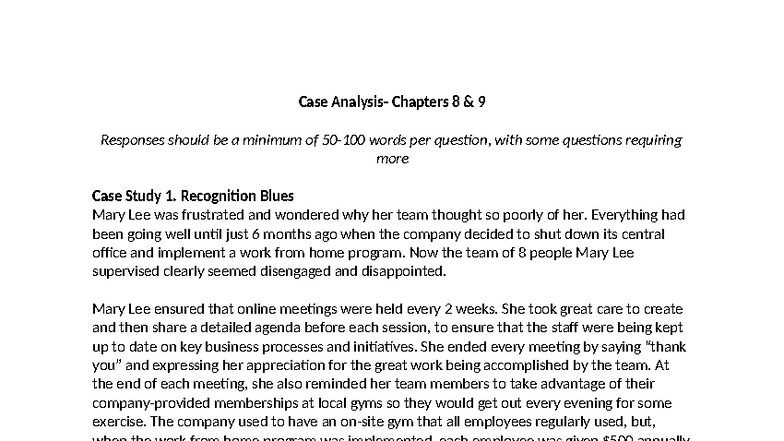 HR Case Study Analysis: Chapters 8 & 9 Insights - Studocu