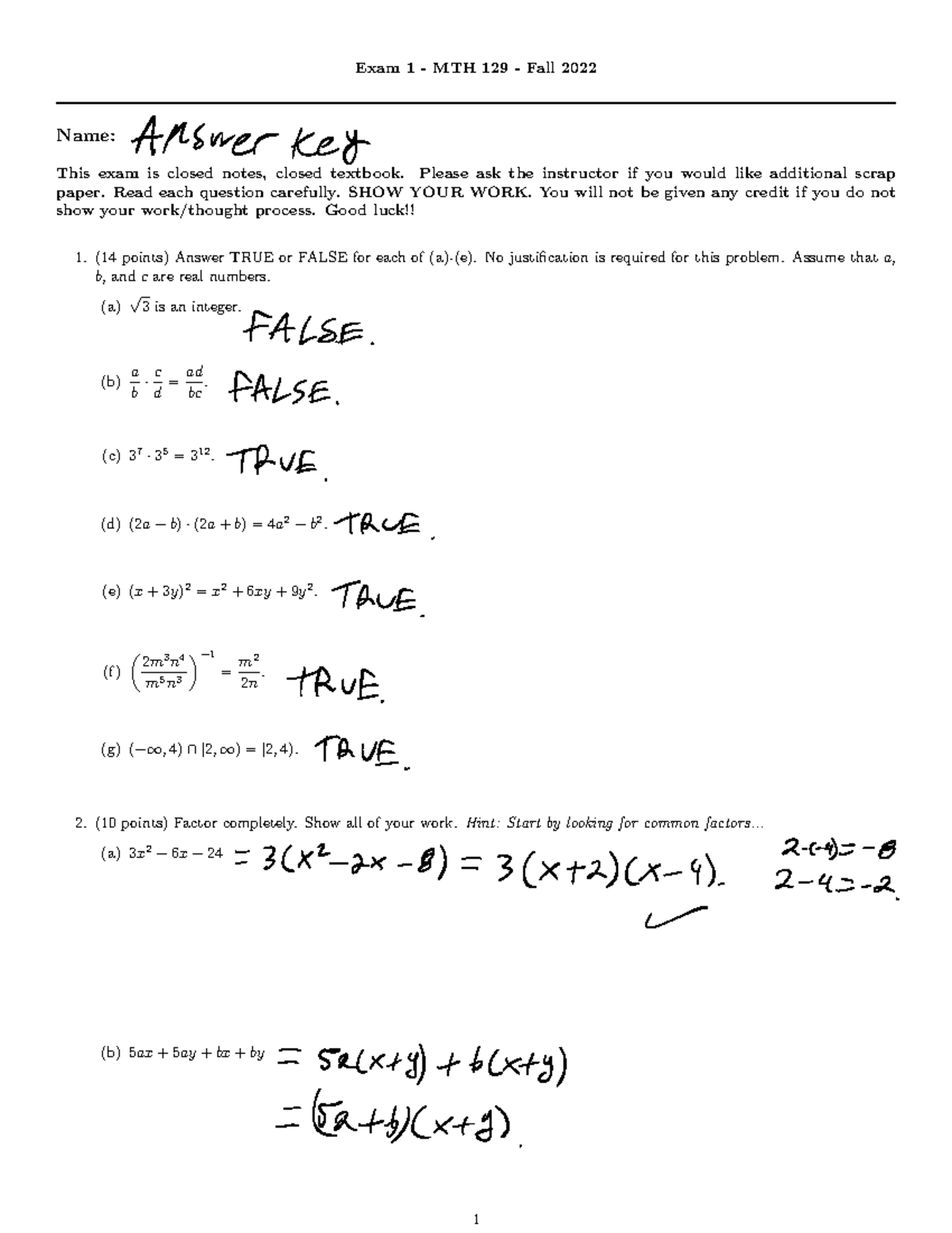 Math129-Fall2022-Exam1-Answers-Key-Complete-Guide - Studocu