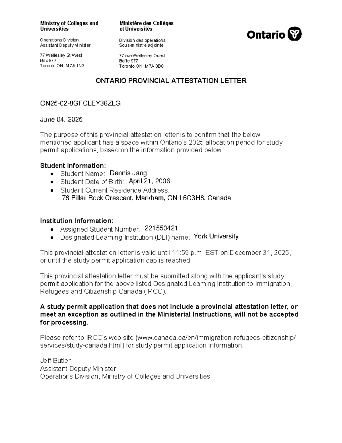 Provincial Attestation Letter for Study Permit - 2025 - Studocu