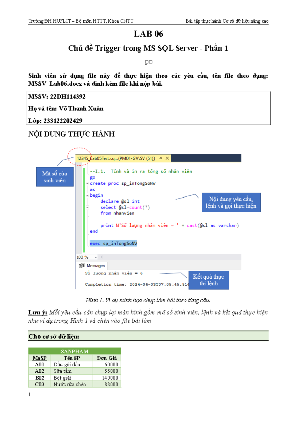 LAB 06: Trigger trong MS SQL Server - Cơ sở dữ liệu nâng cao - Studocu