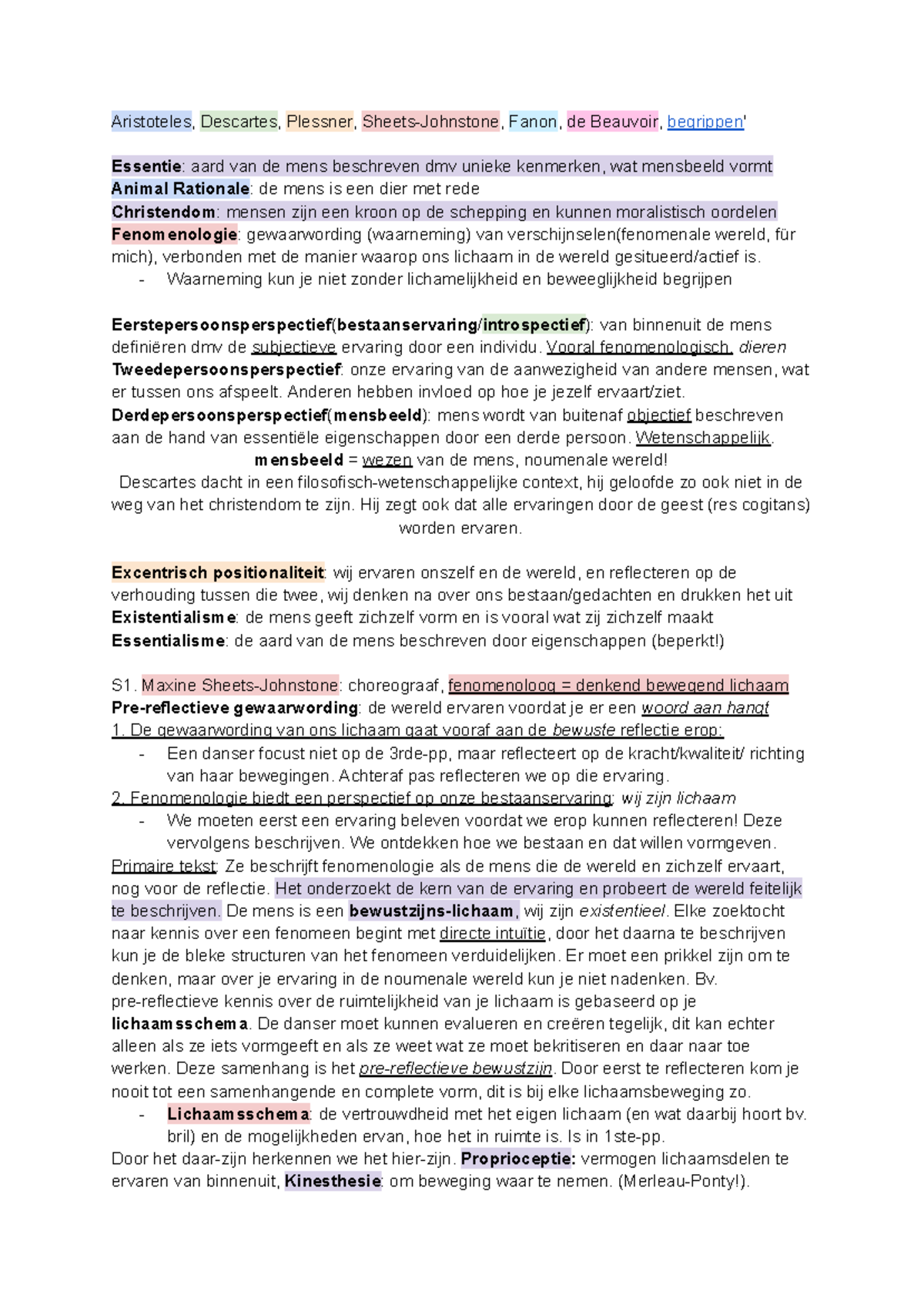 FILO VWO 6 SCHOOLEXAMEN 3: Mensbeeld en Fenomenologie in Filosofie ...