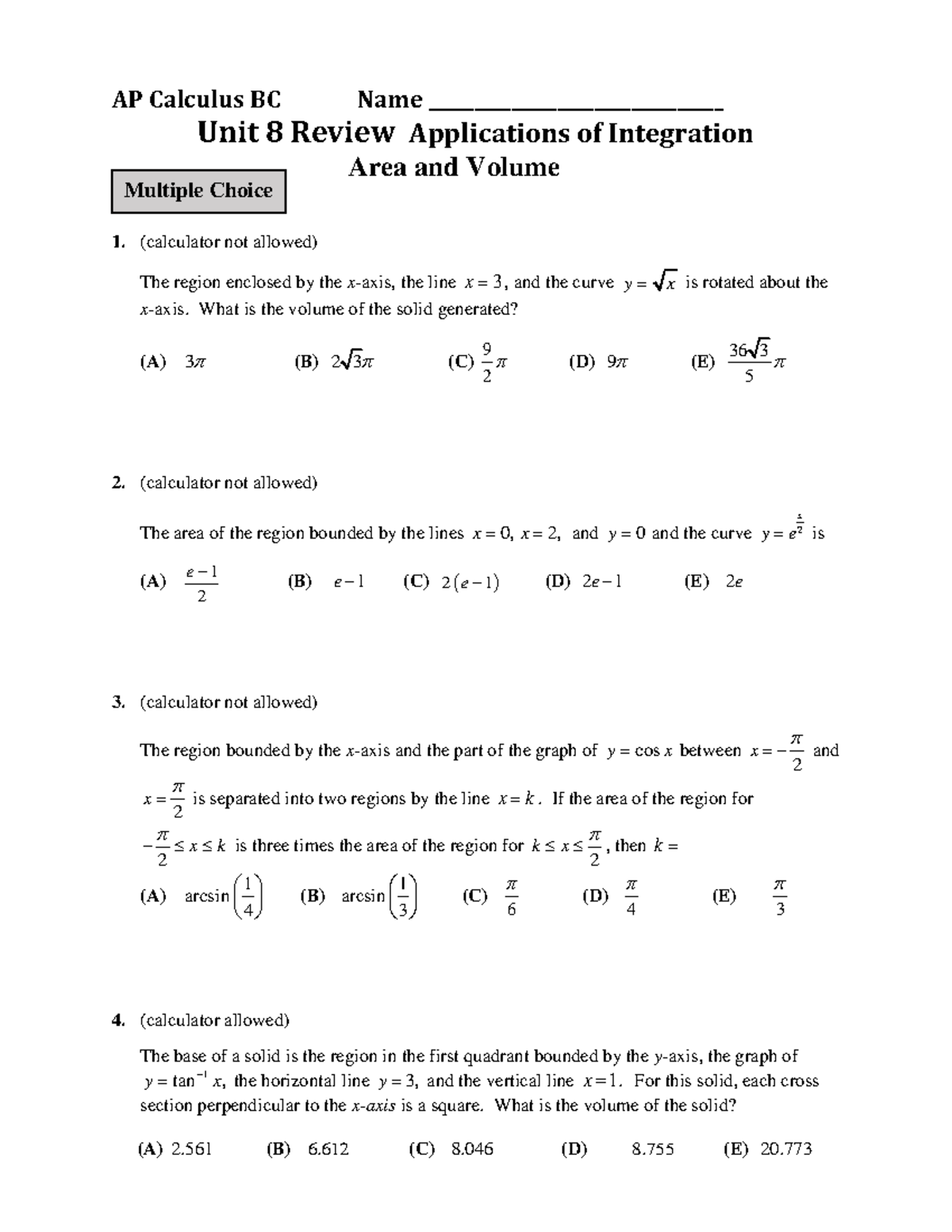 Unit 8 (Topics 8.1-8.12) AP Calculus BC Exam Review - 2023 - Studocu