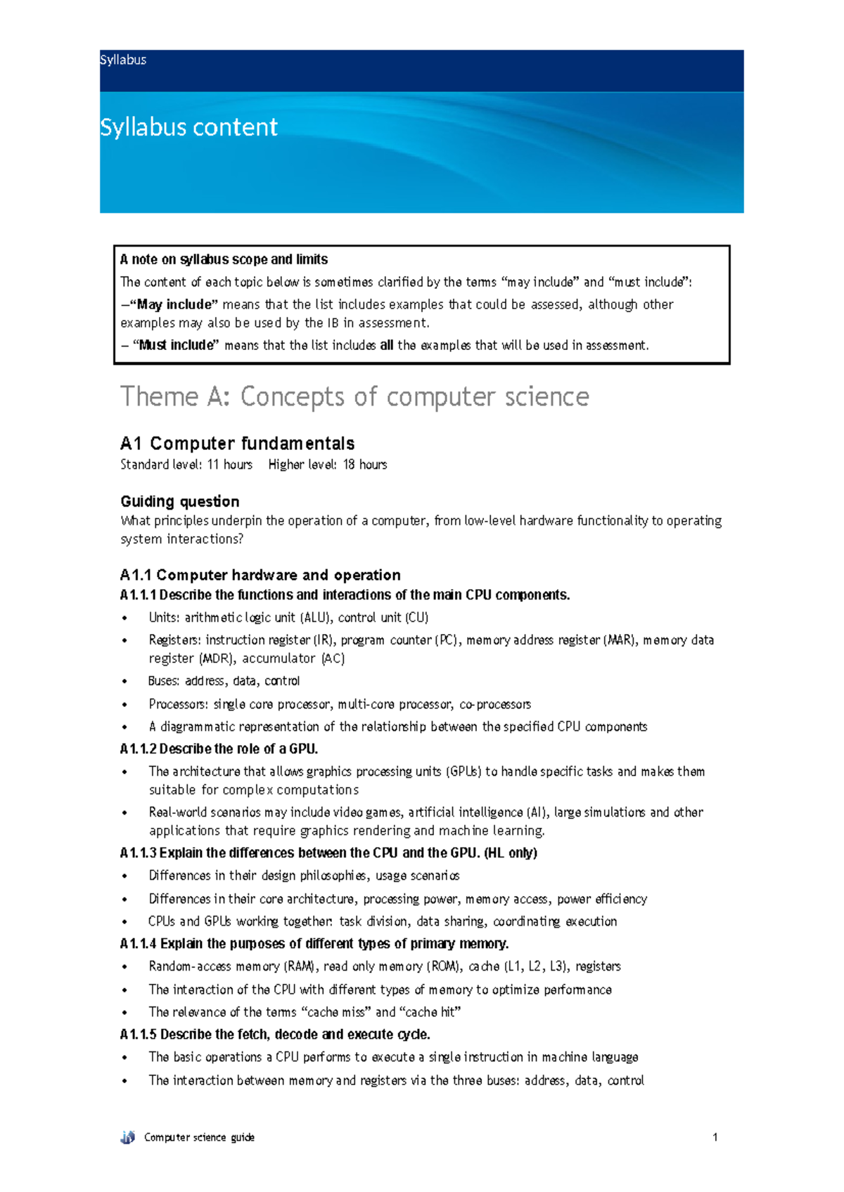 Syllabus GR11 DP: Computer Science Concepts and Assessments - Studocu