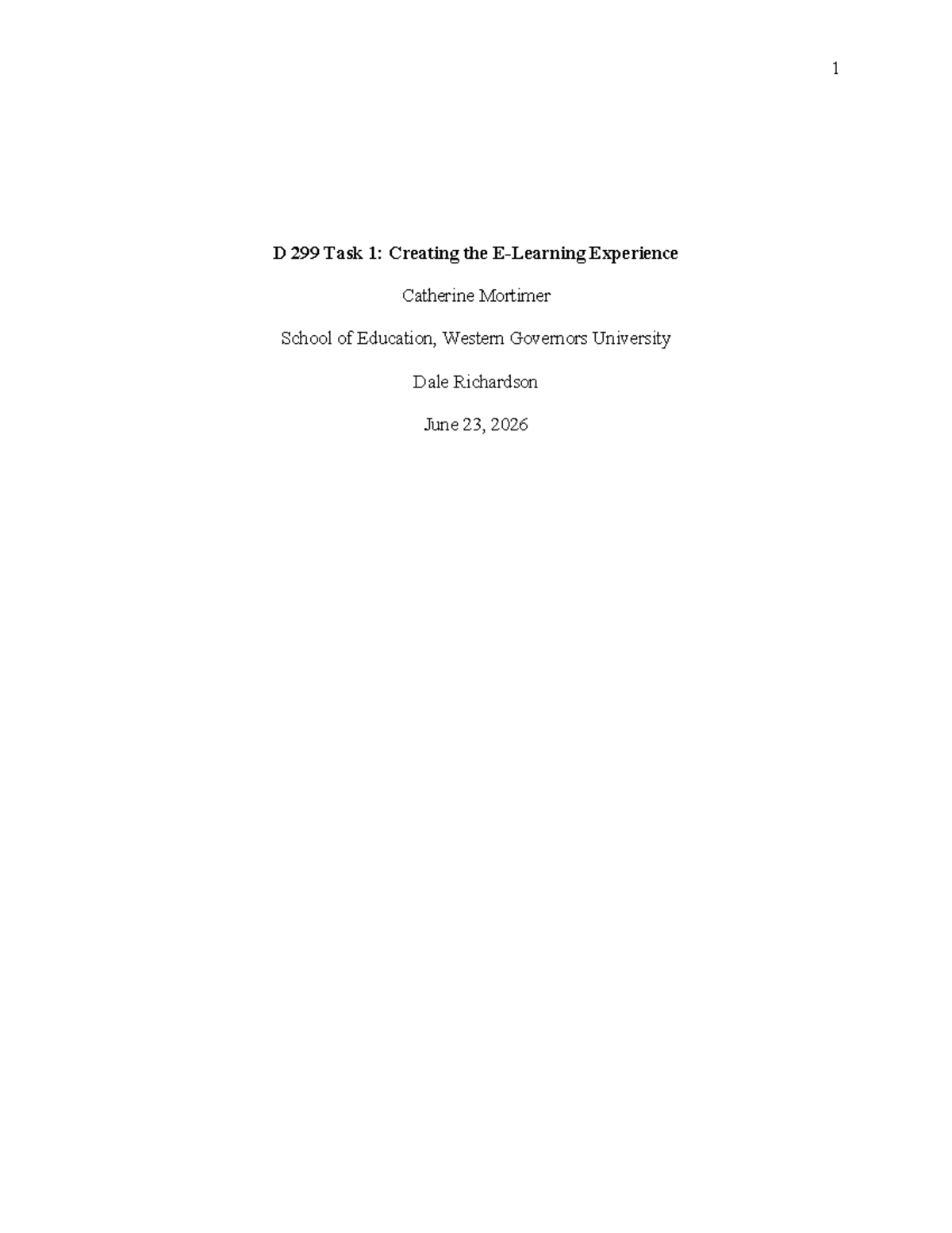 D 299 Task 1: Creating the E-Learning Experience for Math Students ...