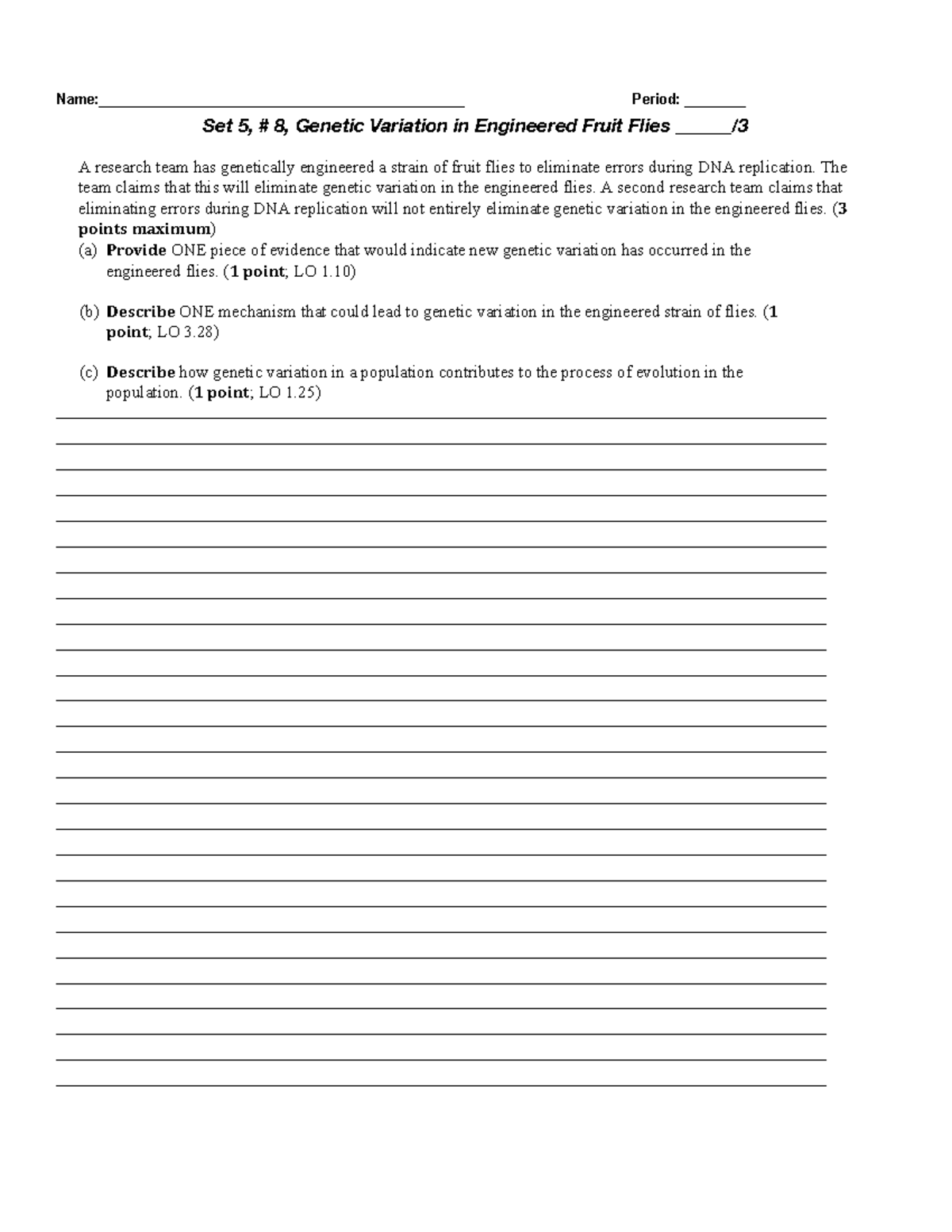 Genetic Variation in Engineered Fruit Flies: FRQ Unit 7 AP Bio - Studocu