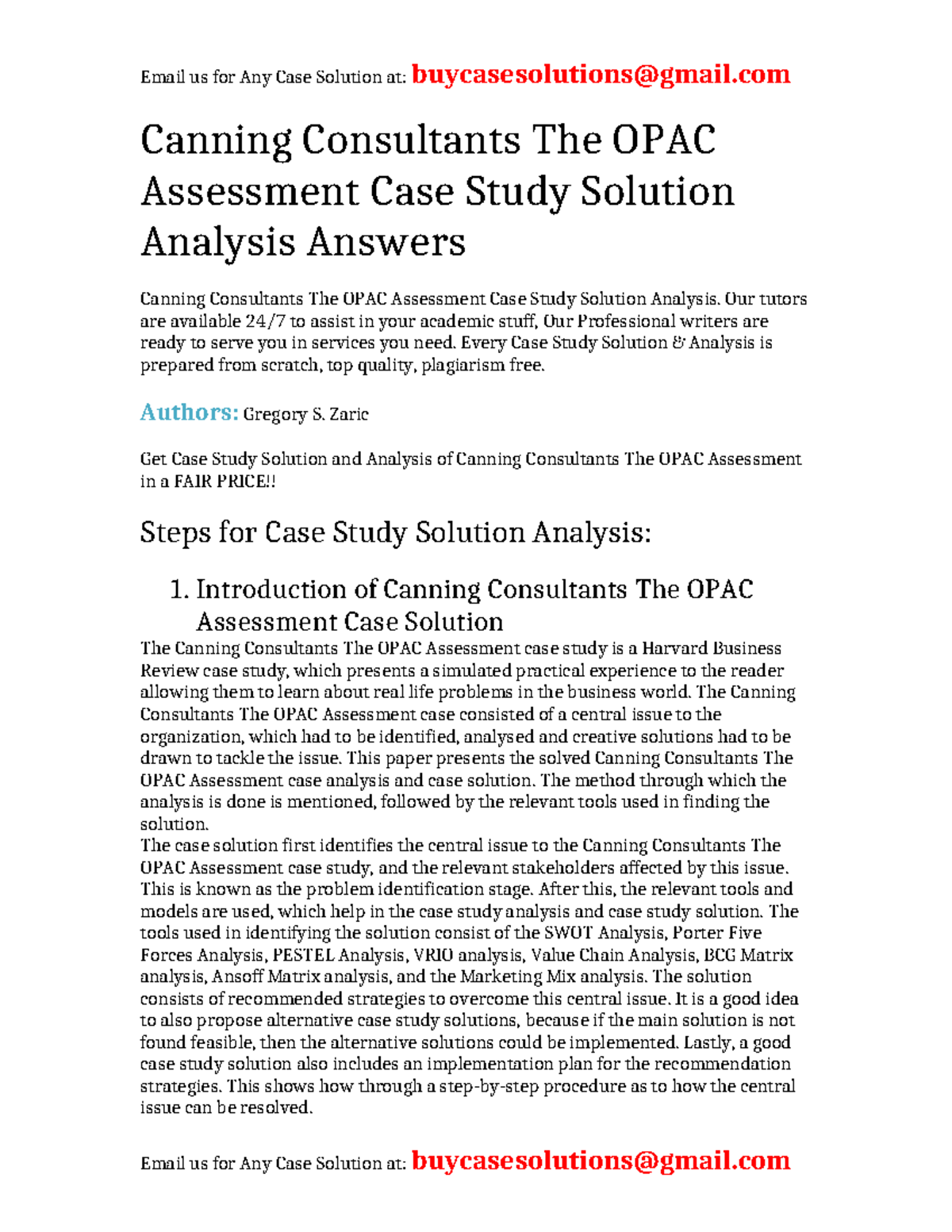 Case Solution Canning Consultants The OPAC Assessment - Canning ...
