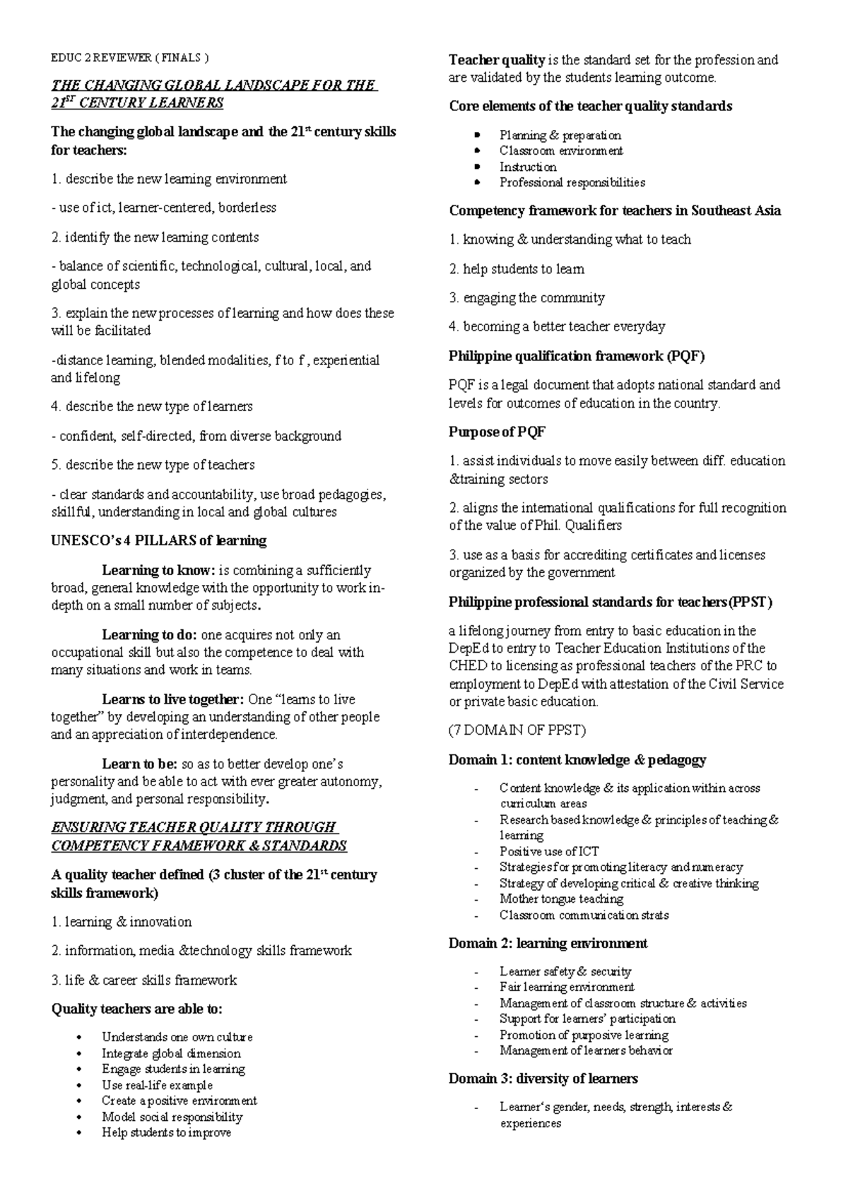 EDUC 2 Reviewer for finals - EDUC 2 REVIEWER ( FINALS ) THE CHANGING ...