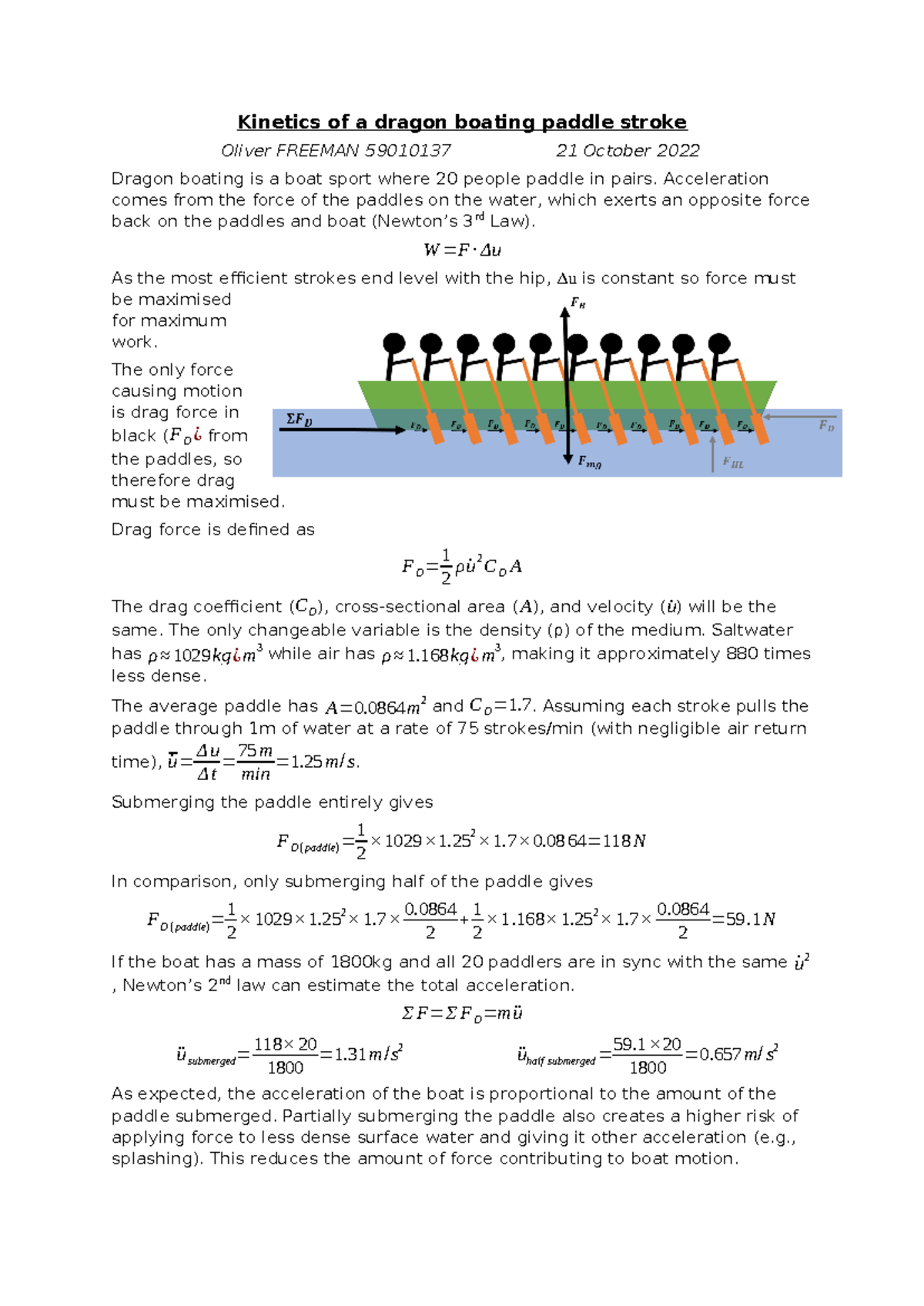 Dynamics Assignment: Kinetics of Dragon Boating Paddle Stroke 59010137 ...