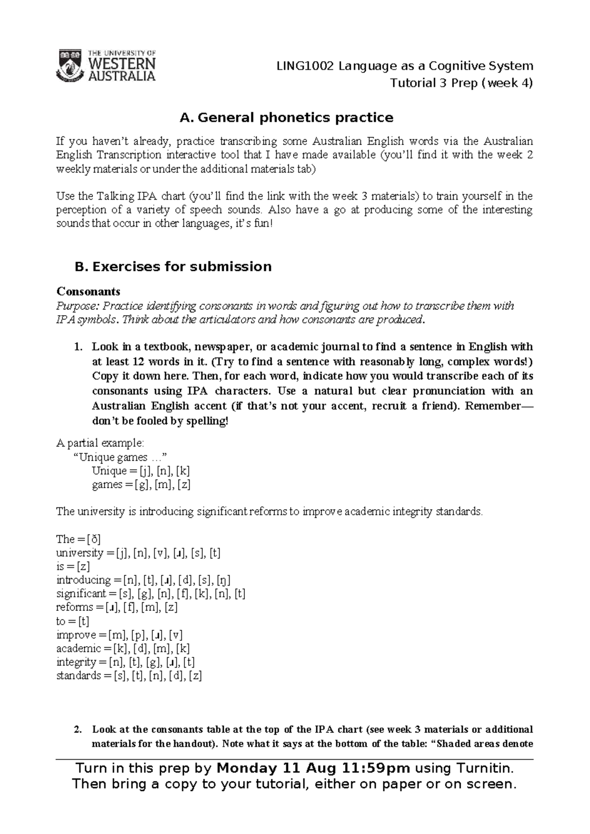 LING1002 Tutorial 3 Prep: Phonetics & IPA Exercises - Studocu