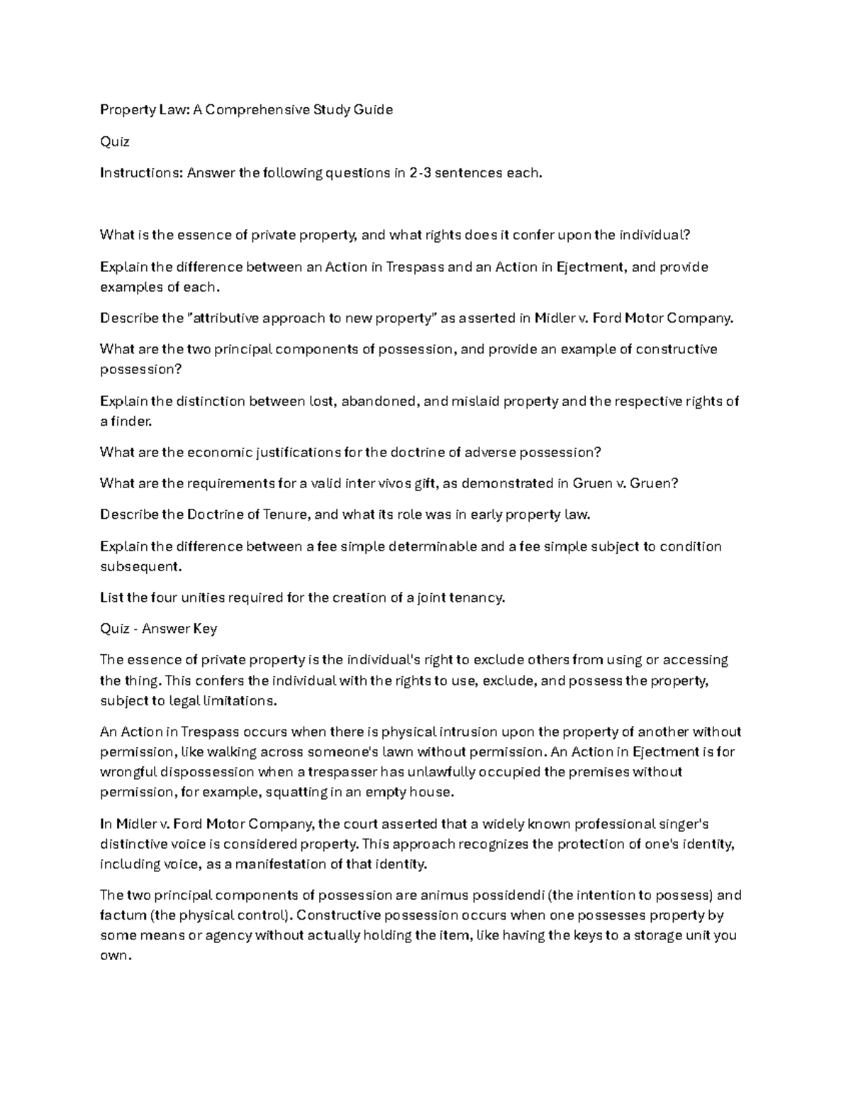 Property Law - A Comprehensive Study Guide - Property Law: A ...