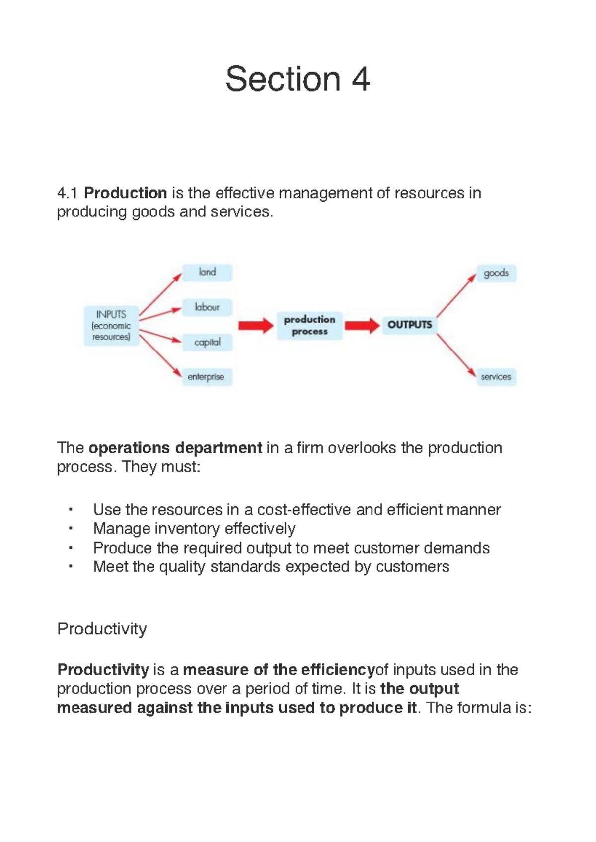 Section 4: Production Management and Efficiency Strategies (MKT 101 ...