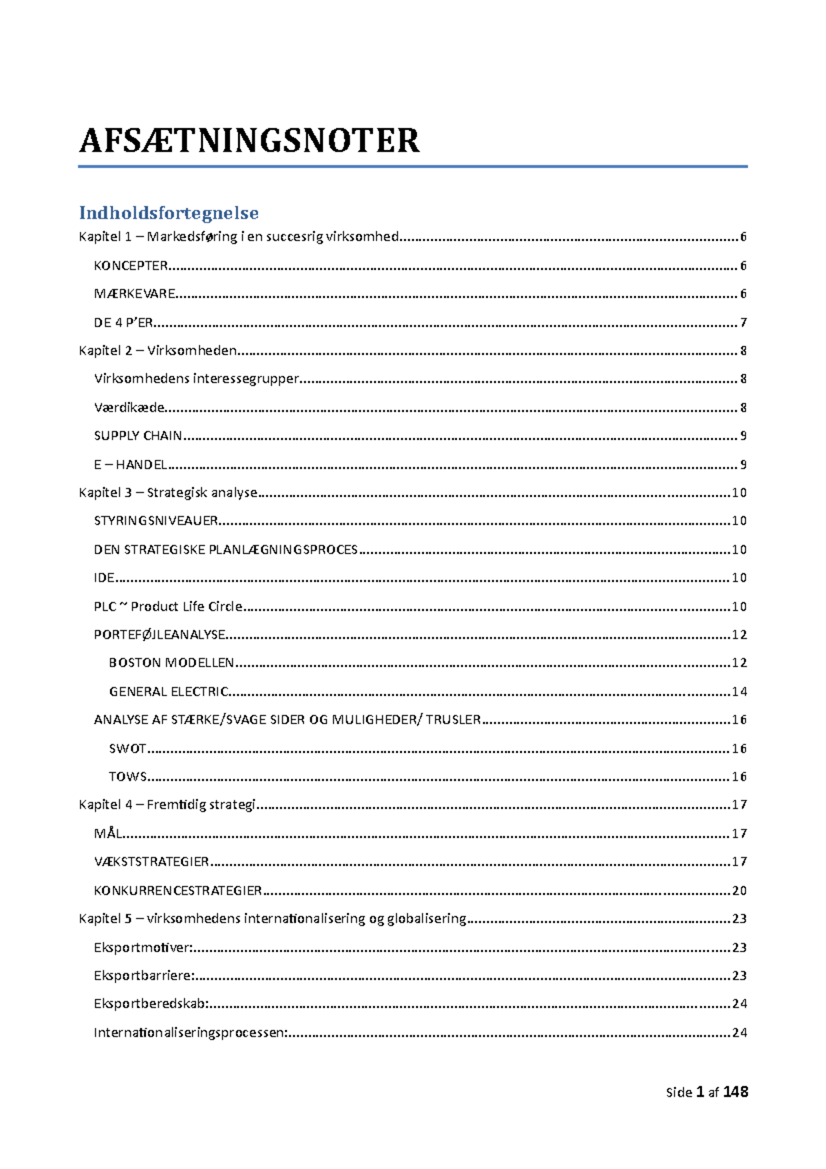 Afsætningsnoter - Noter til Markedsføring (AFS) Kapitel 1-26 - Document Preview