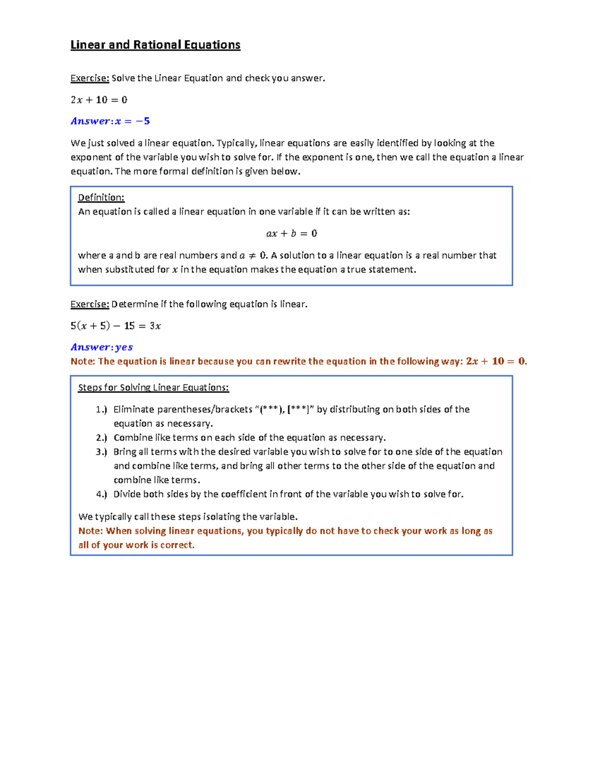 1 Linear Equations with and without Fractions - Exercise: Solve the ...