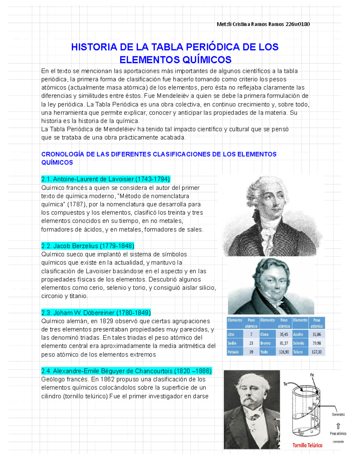 Historia y Contribuciones a la Tabla Periódica de Elementos Químicos - Document Preview