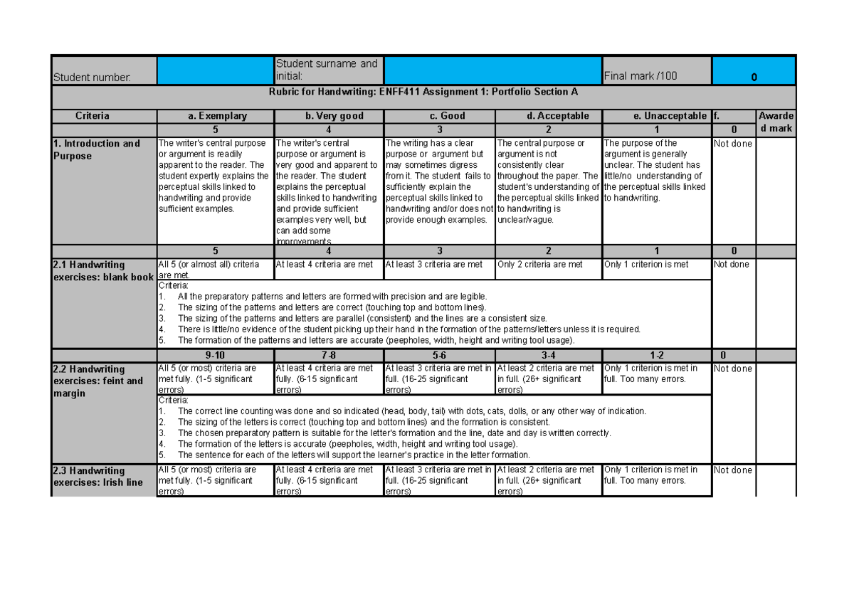 ENFF411+Rubric+Assignment+1+2024 - Student number: Student surname ...