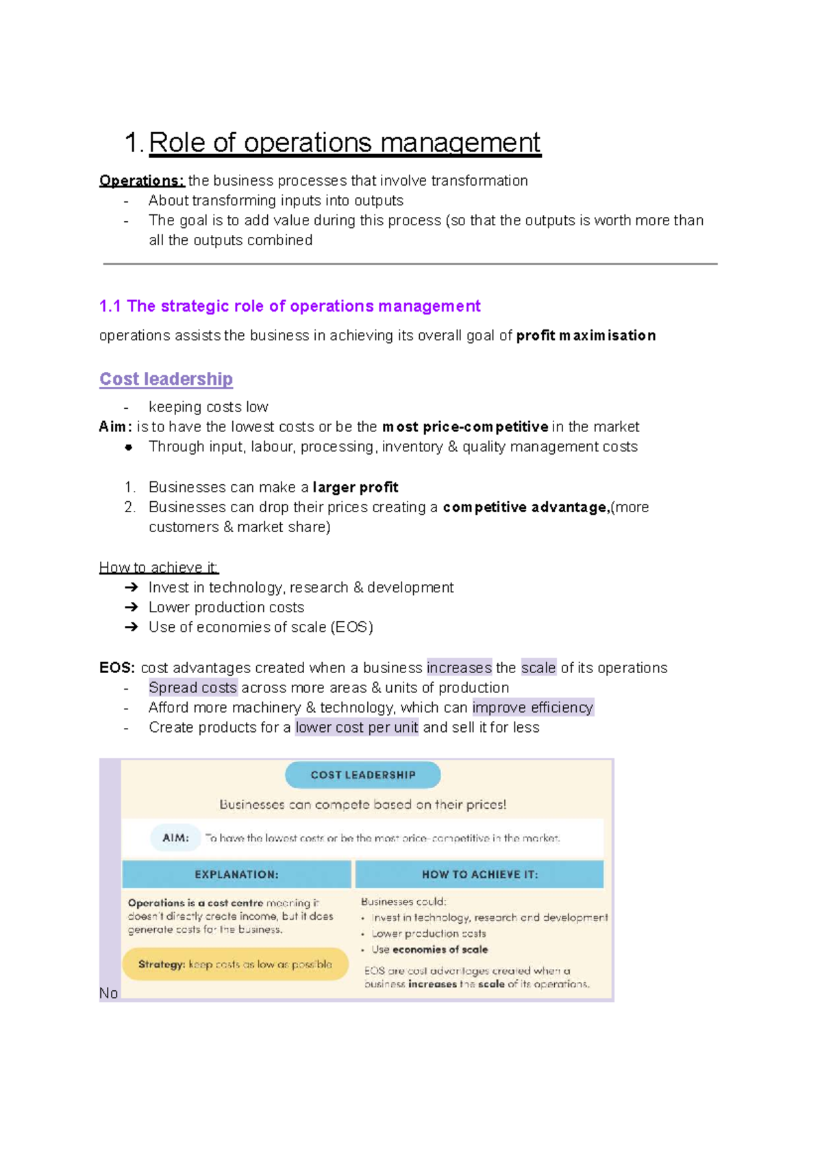 HSC business Notes - for operations function - 1. Role of operations ...