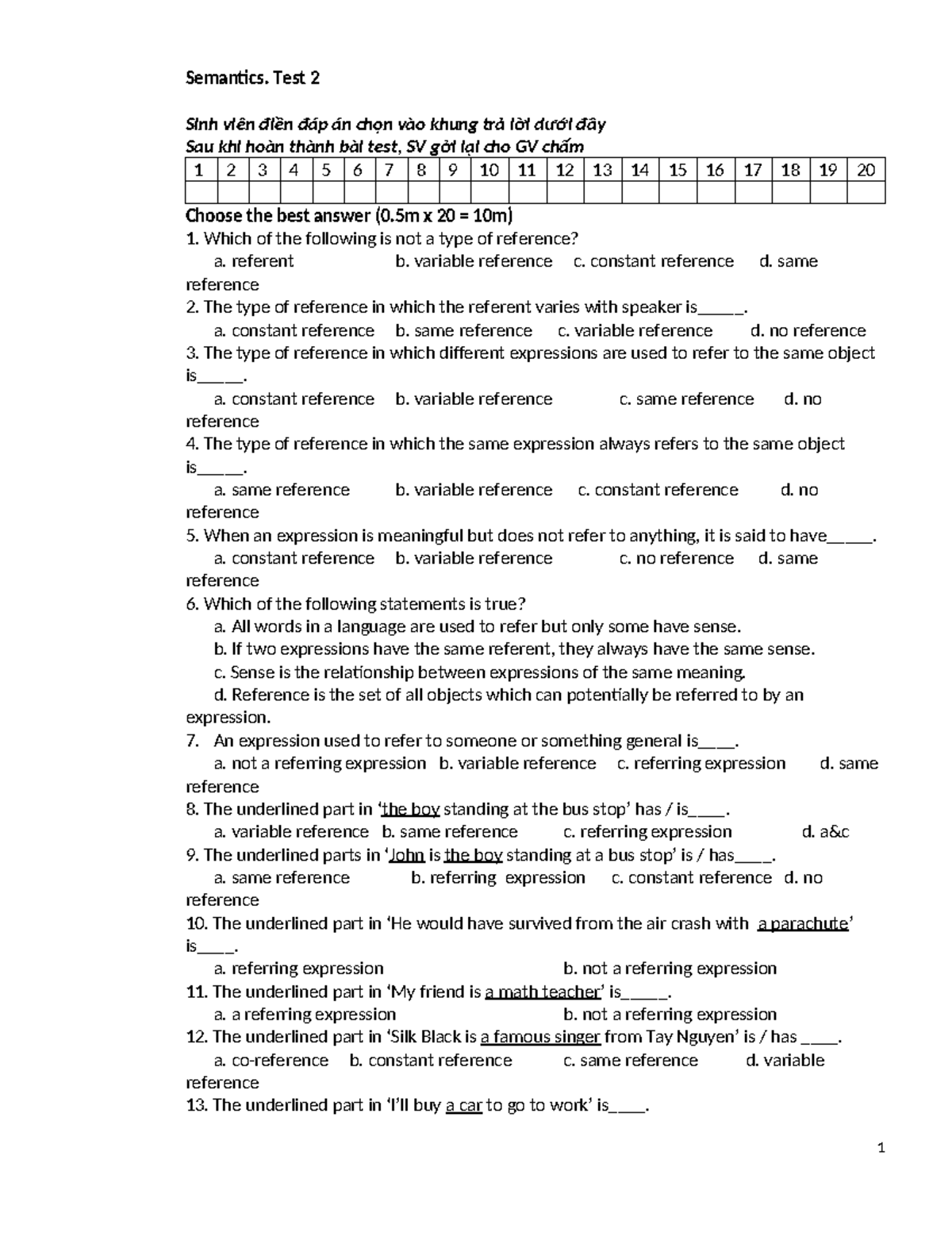 Semantics Test 2 - Multiple Choice Questions (MKL 102) - Studocu