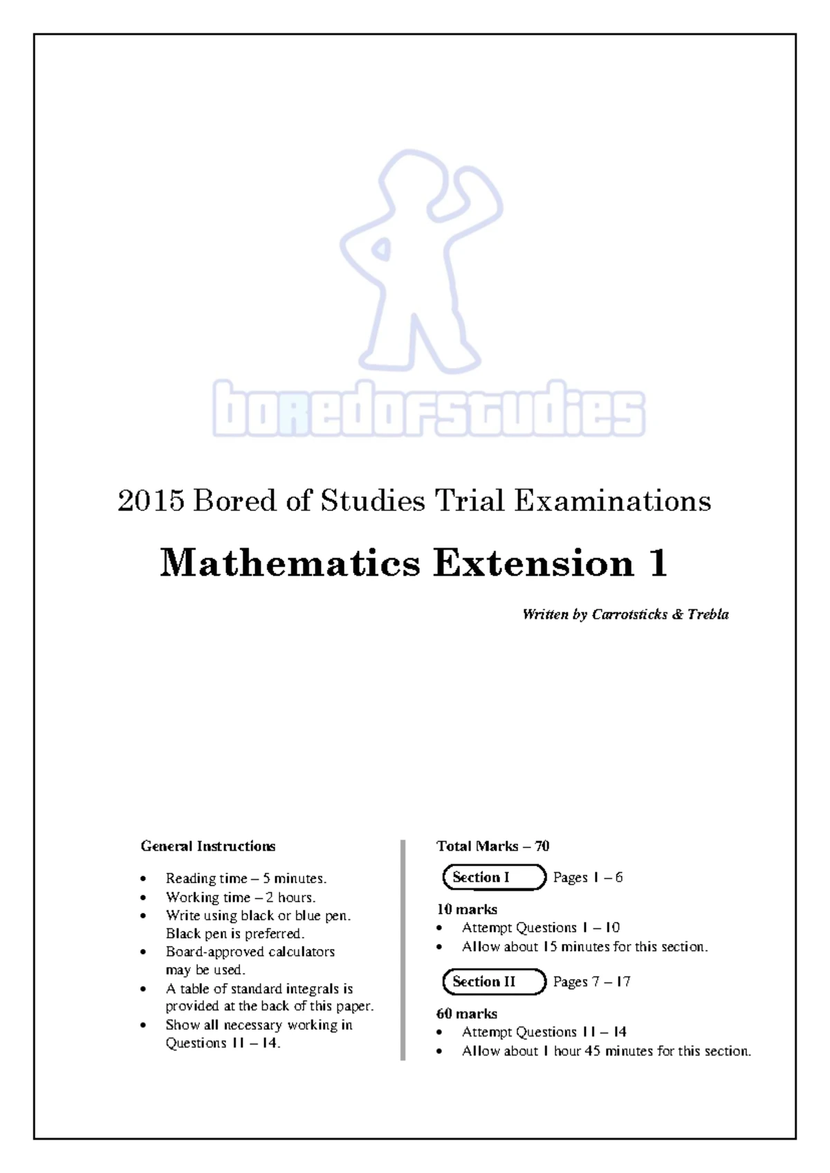 2020 HSC Mathematics Ext 1 Exam Instructions & Questions Guide - Studocu