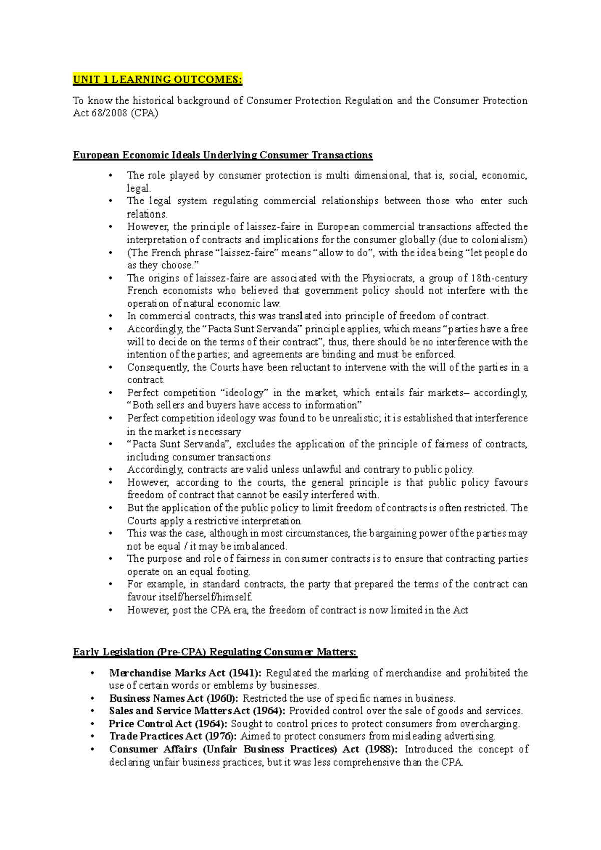 Consumer Protection Regulation: Historical Context & CPA Overview (Unit ...
