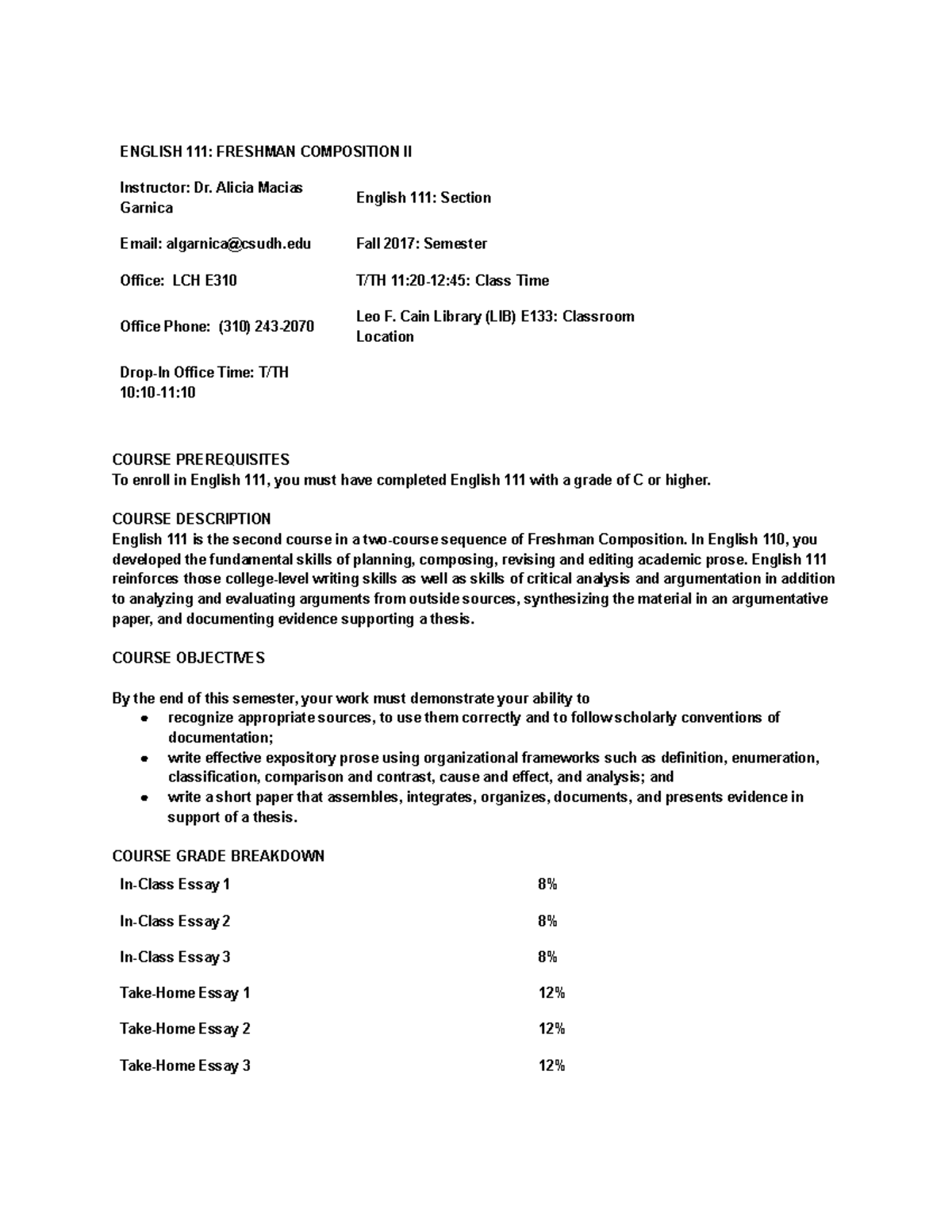 English 111 Syllabus: Freshman Composition II Overview & Requirements ...