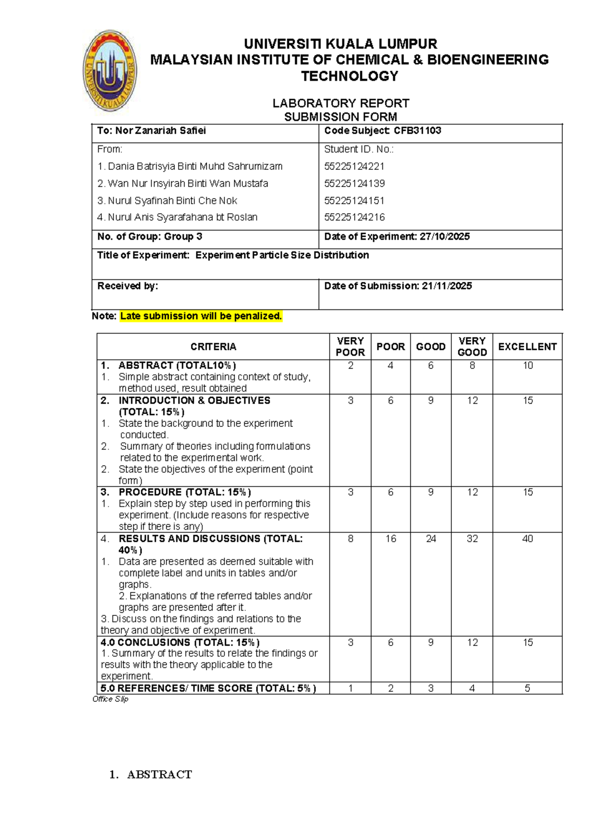 LAB Report CFB31103: Particle Size Distribution in Rice Flour ...
