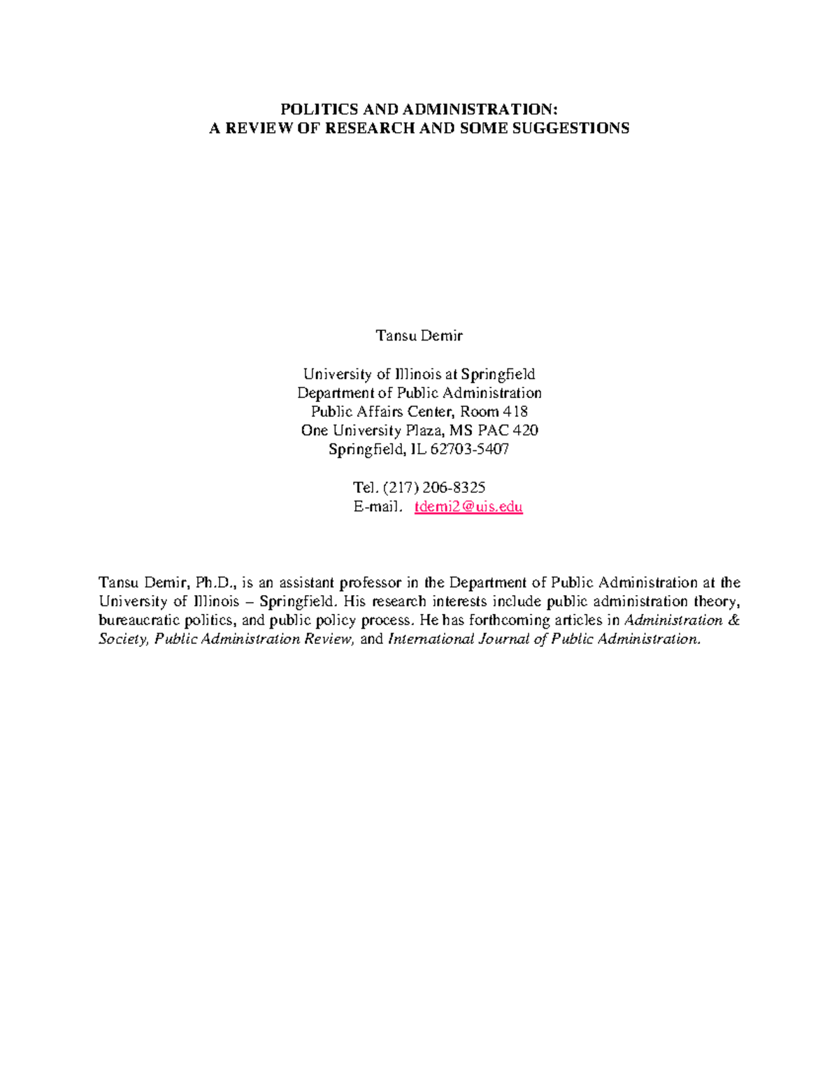 POL 420: Politics and Administration - A Comprehensive Review - Studocu
