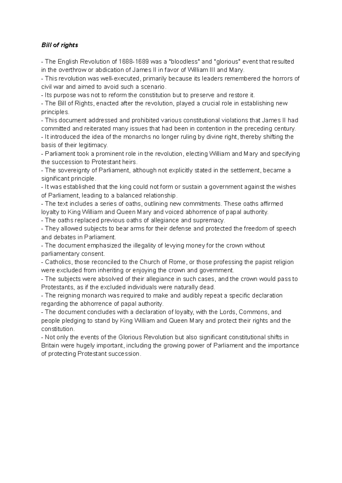Bill of Rights: The Glorious Revolution and Its Constitutional Impact ...